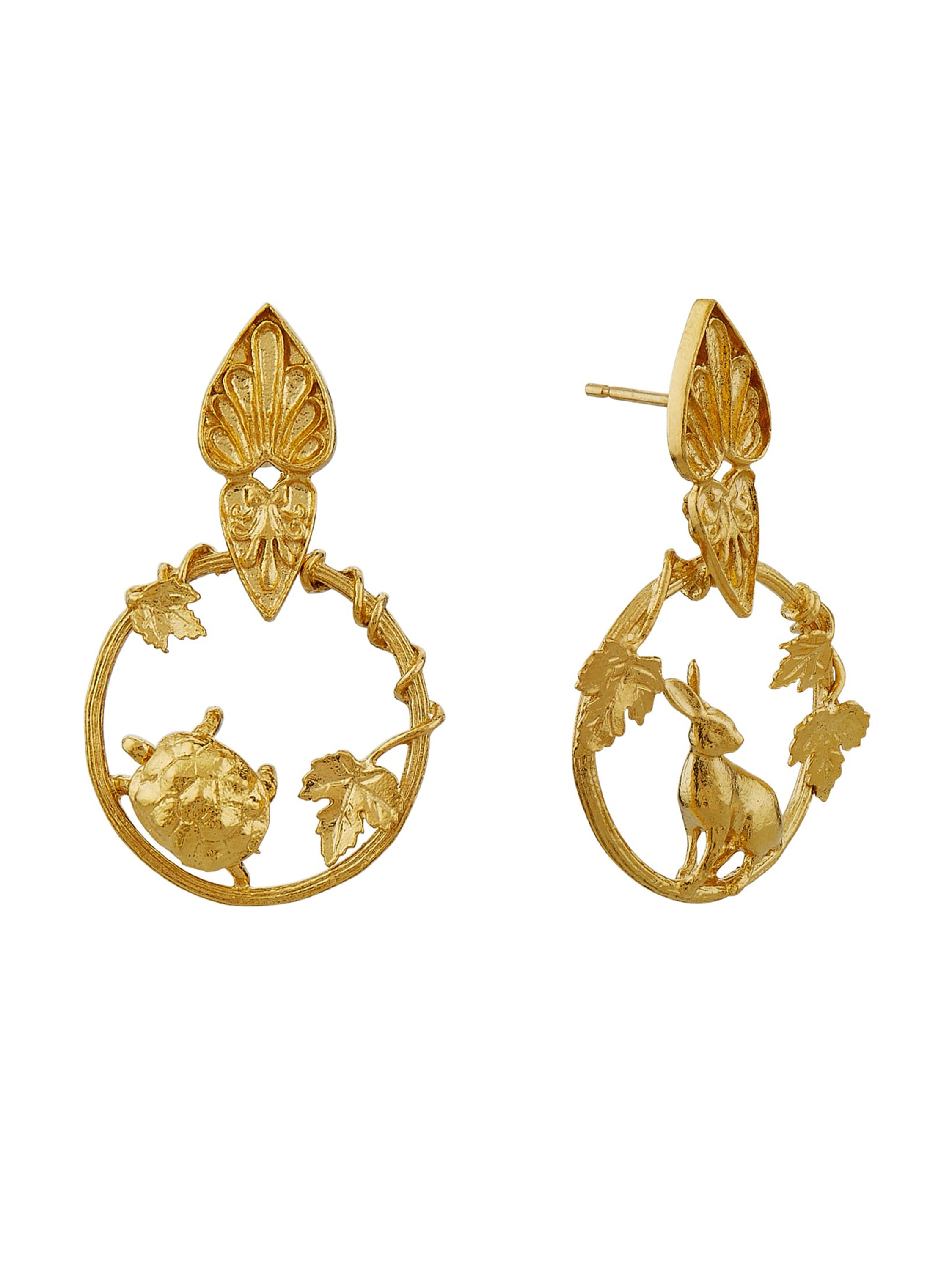 Ornate Tortoise & Hare Loop Earrings - image 1 | gold plate
