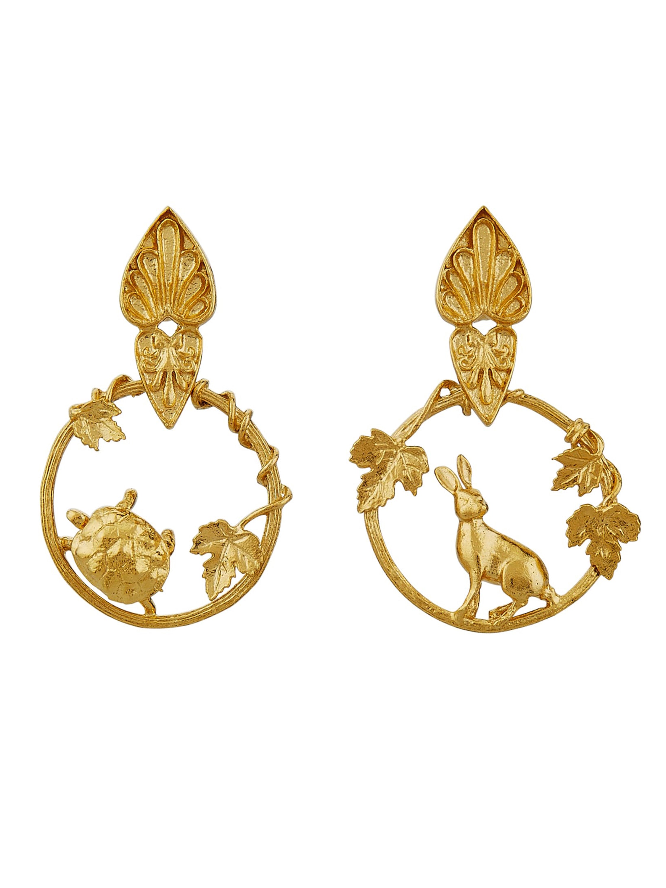Ornate Tortoise & Hare Loop Earrings - image 4 | gold plate