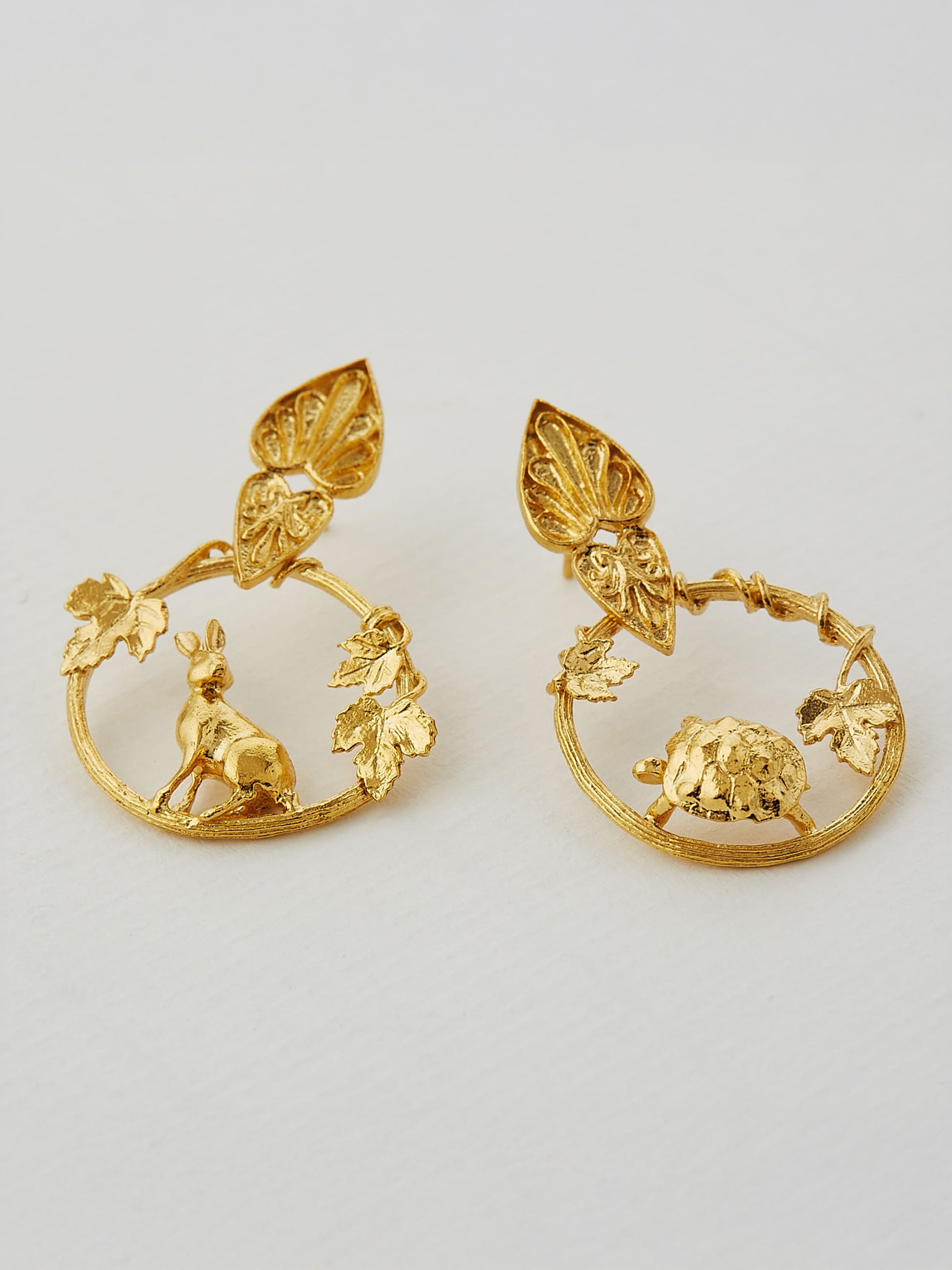Ornate Tortoise & Hare Loop Earrings - image 3 | gold plate