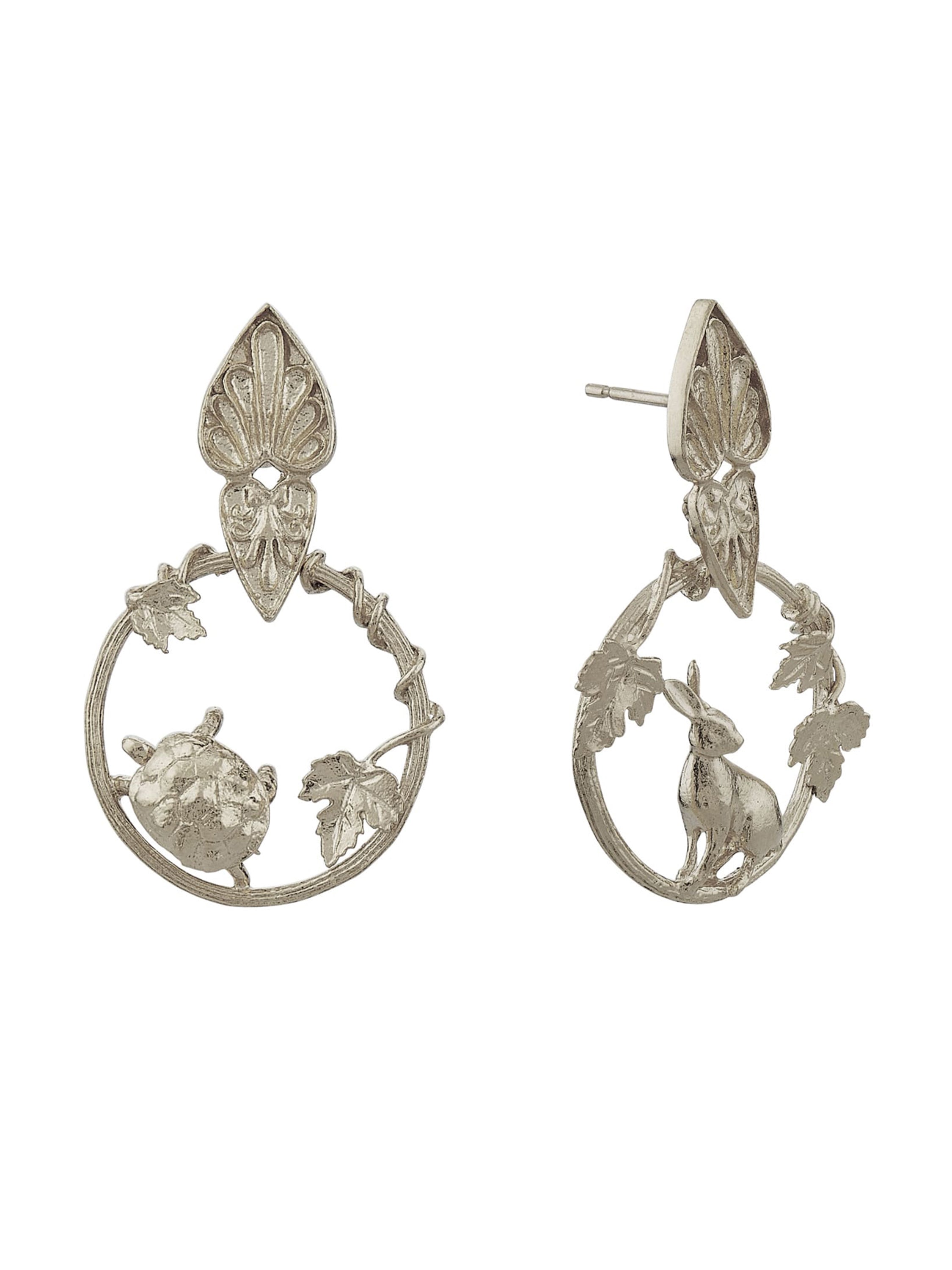 Ornate Tortoise & Hare Loop Earrings - image 5 | silver