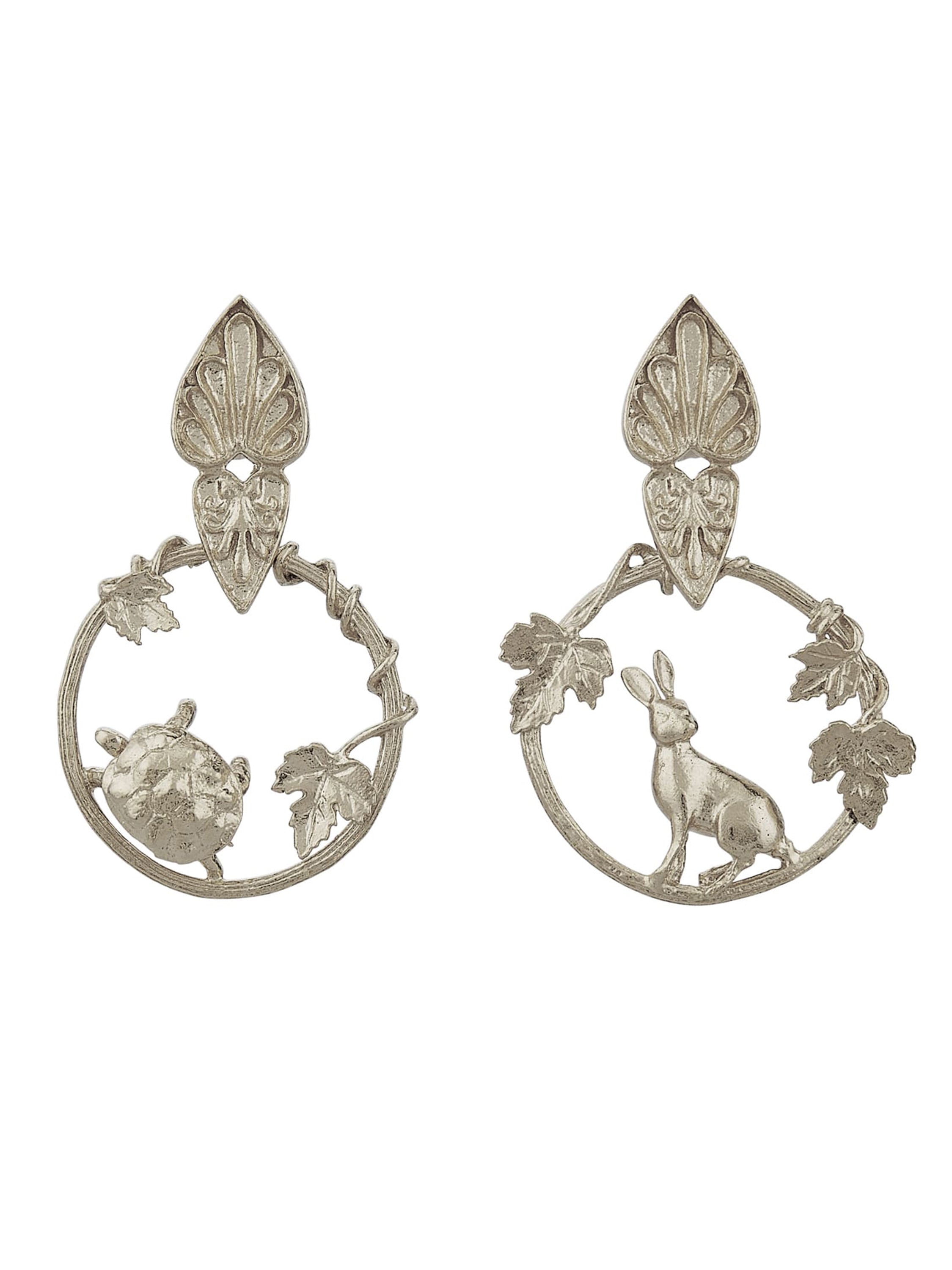 Ornate Tortoise & Hare Loop Earrings - image 7 | silver