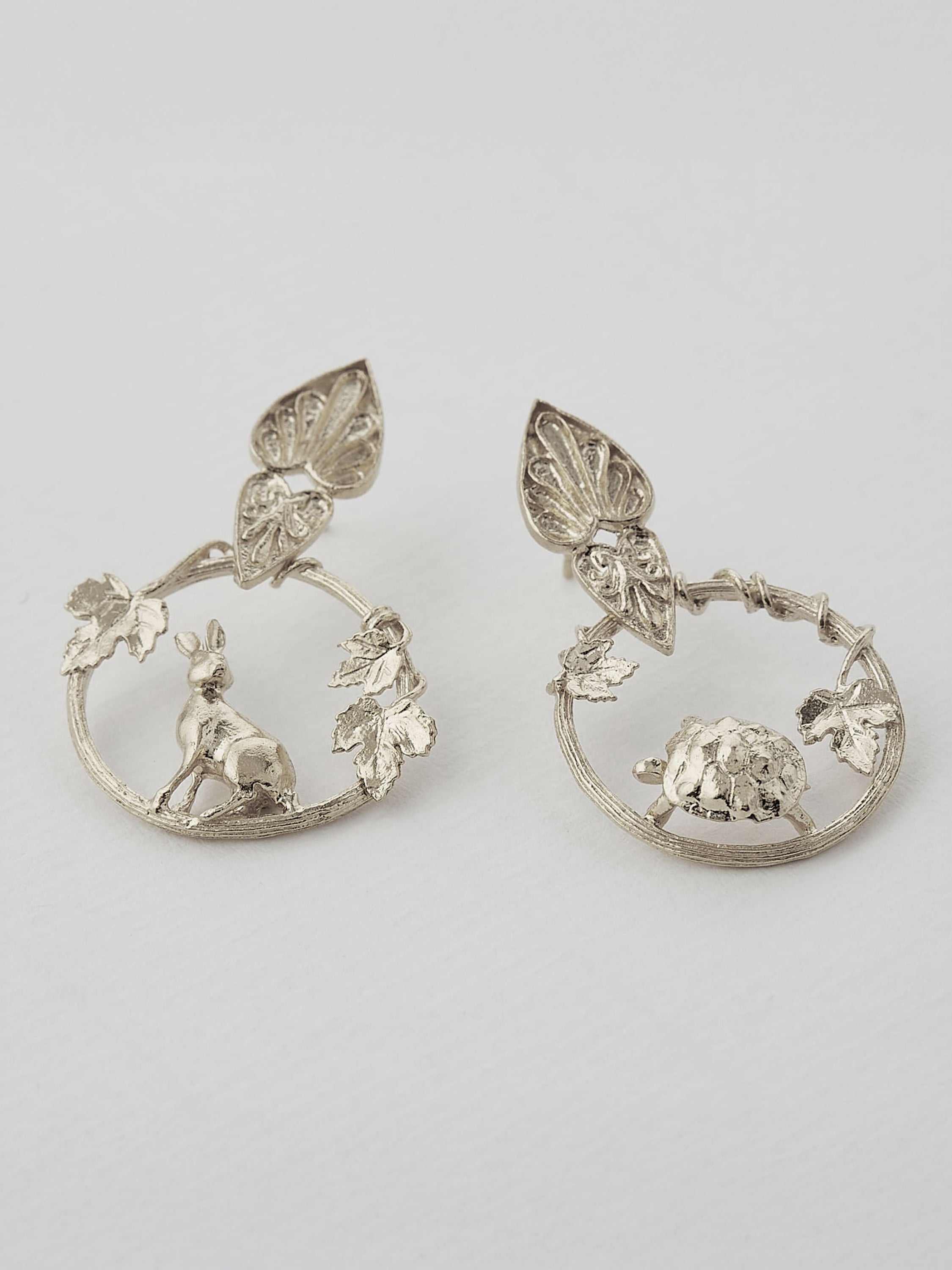 Ornate Tortoise & Hare Loop Earrings - image 6 | silver