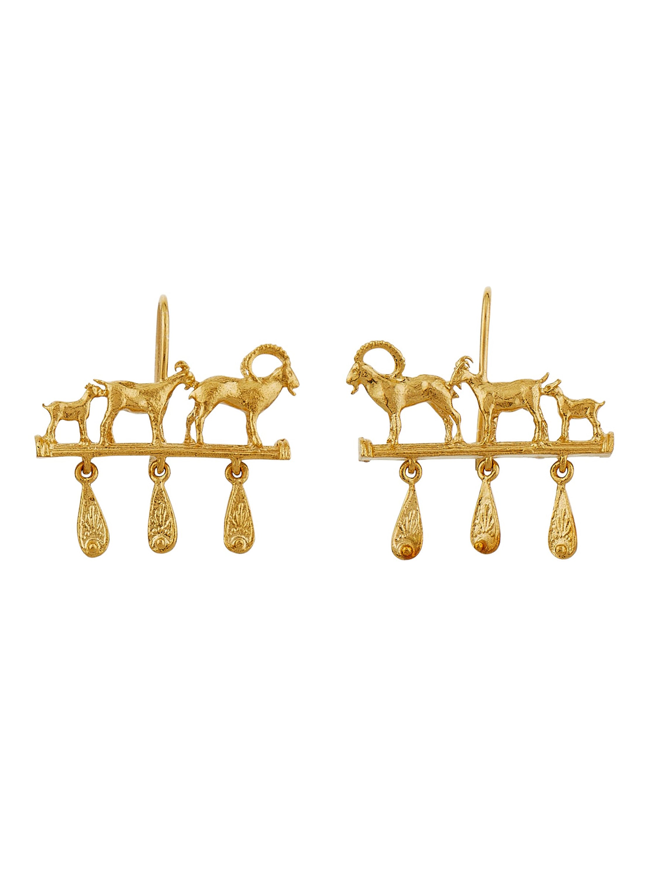 Mountain Goat Family Relic Earrings with Ornate Drops - image 1 | gold plate