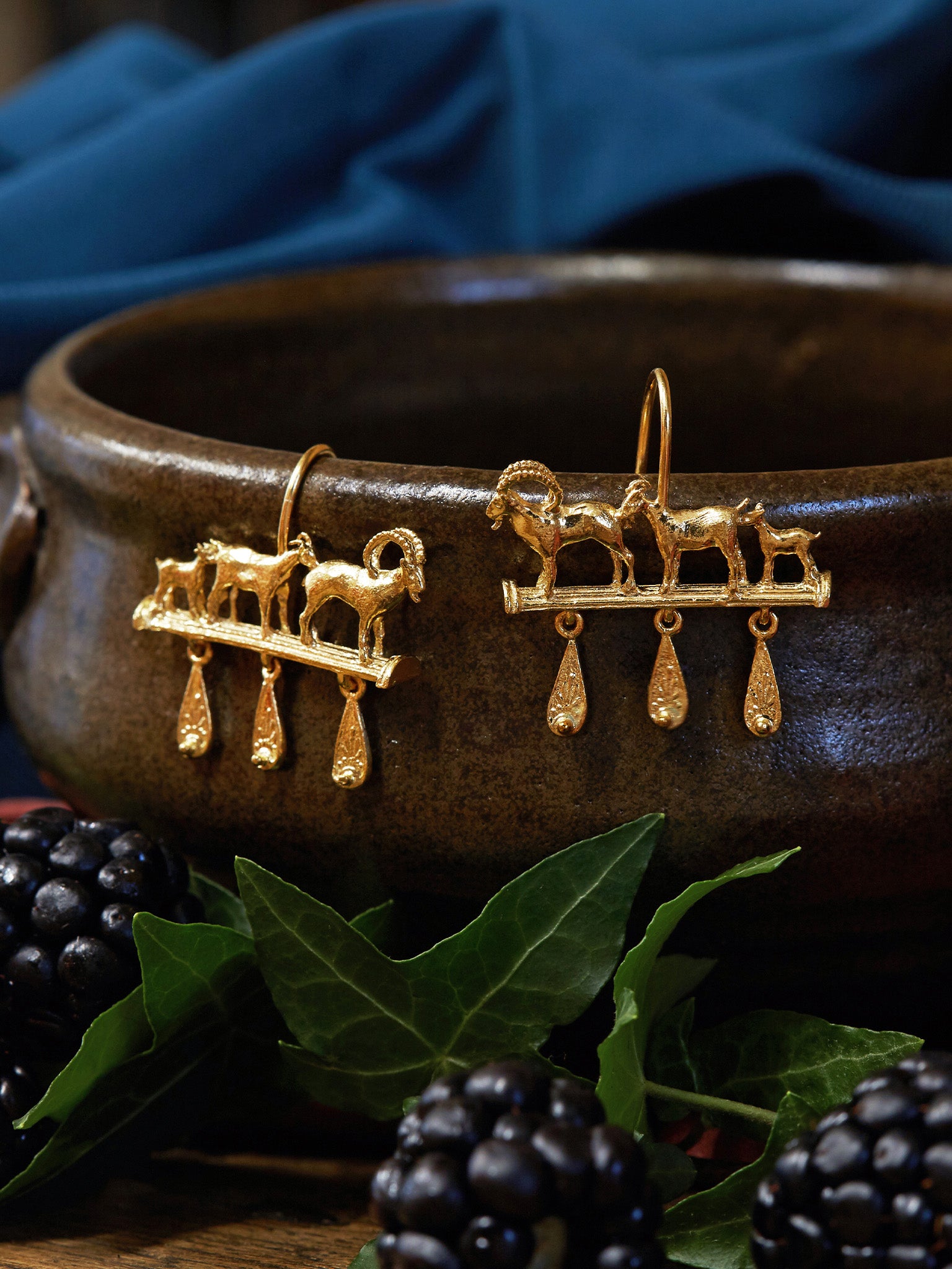 Mountain Goat Family Relic Earrings with Ornate Drops - image 3