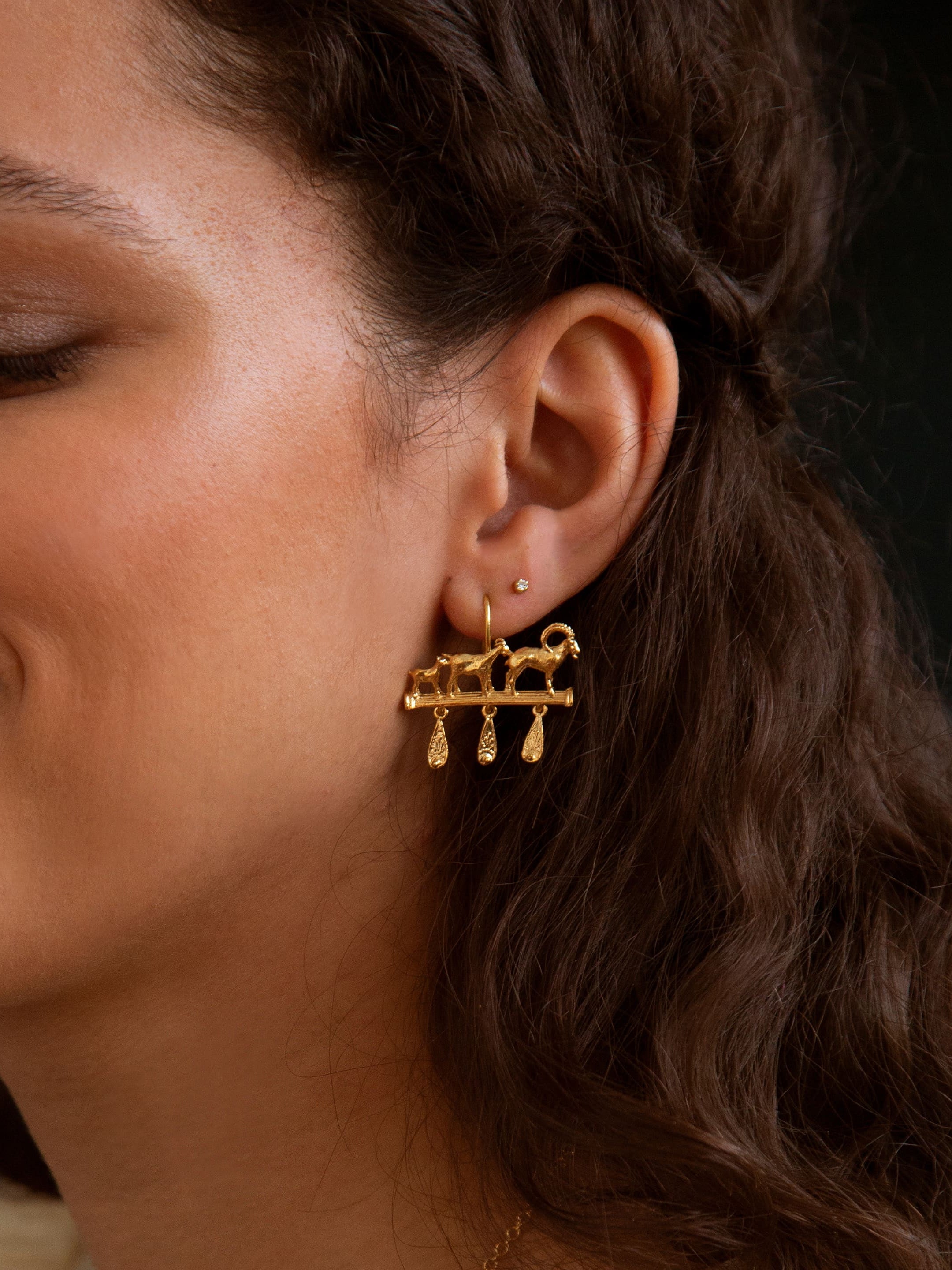 Mountain Goat Family Relic Earrings with Ornate Drops - image 2