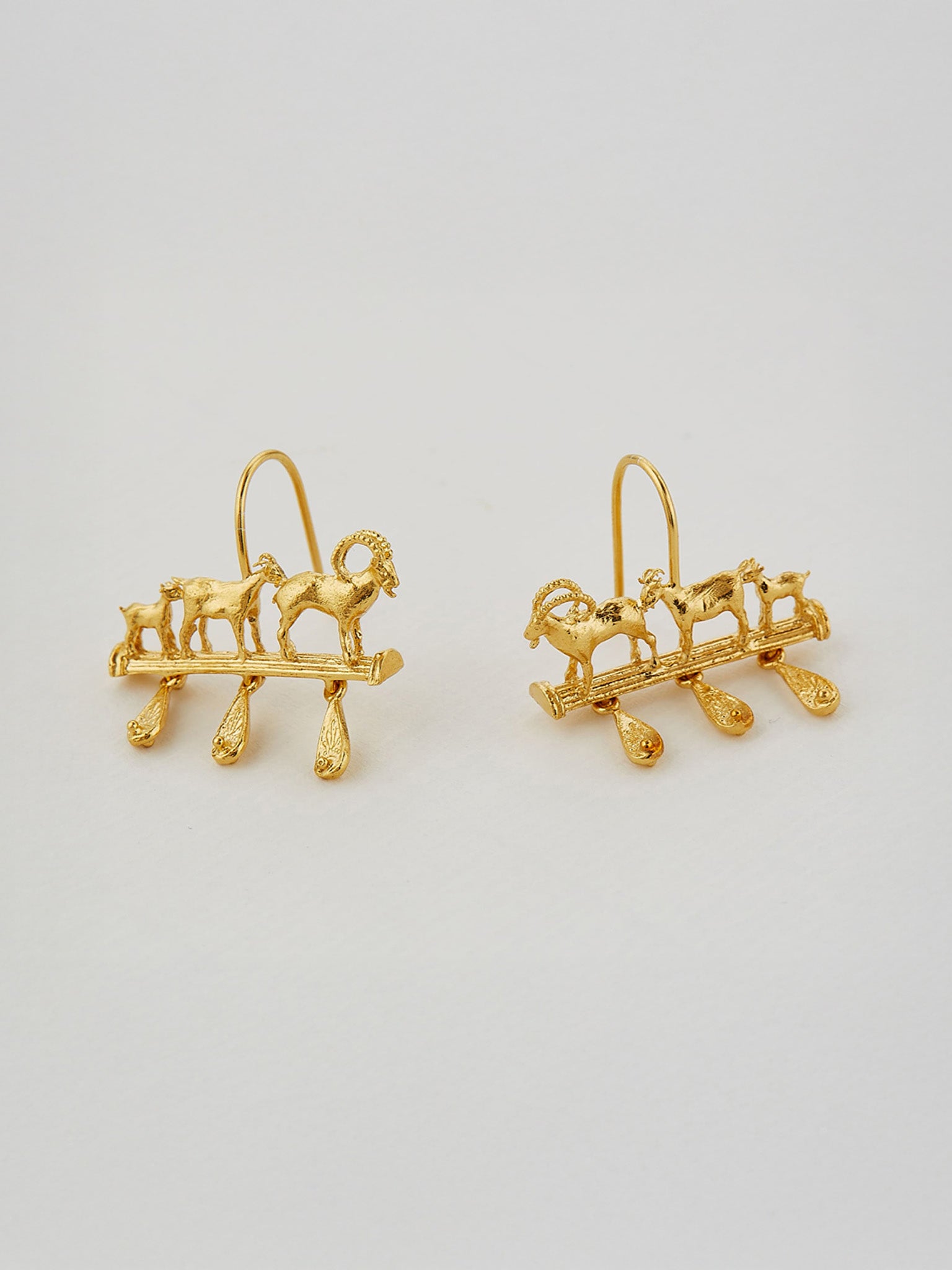 Mountain Goat Family Relic Earrings with Ornate Drops - image 4 | gold plate