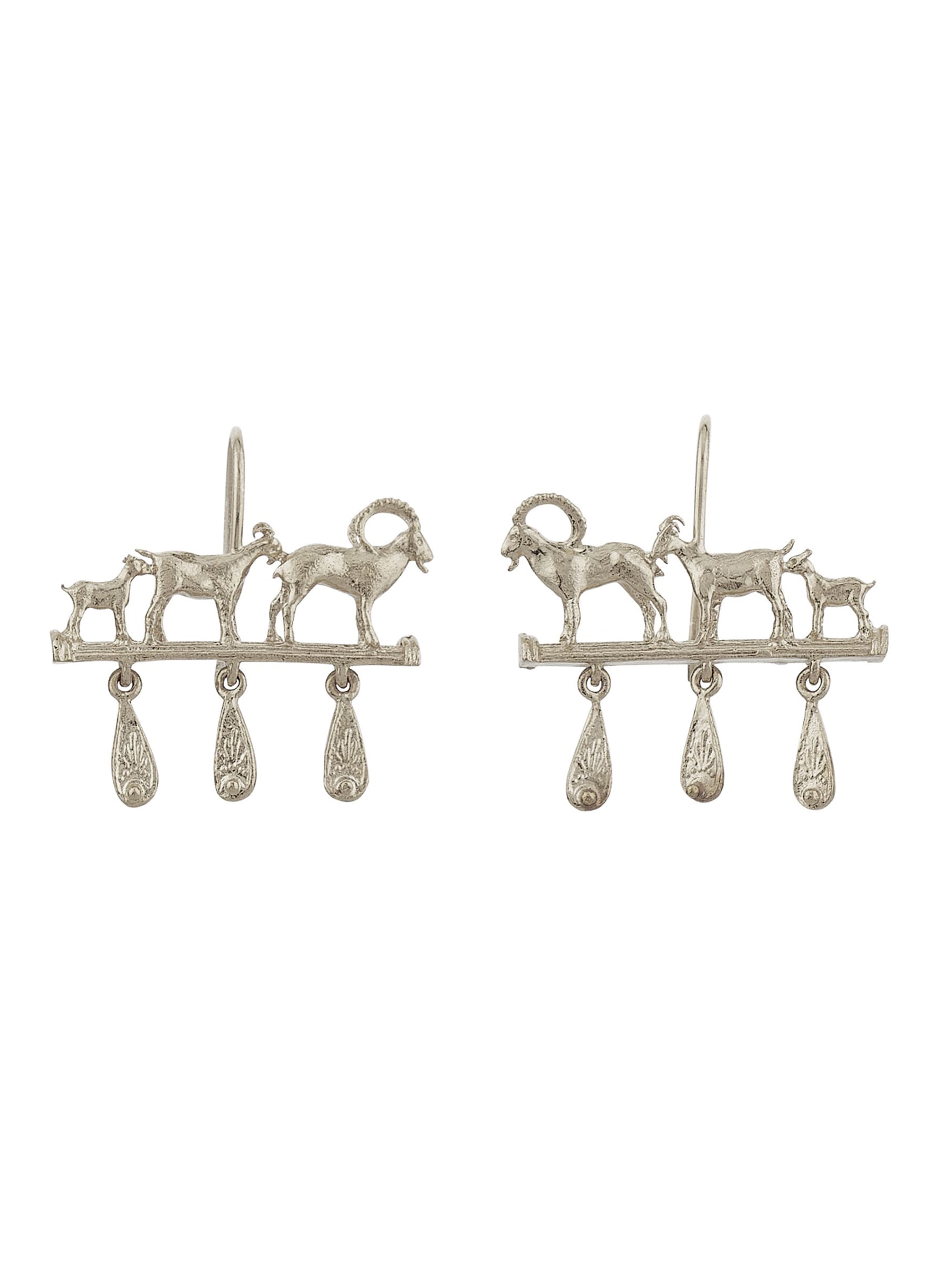 Mountain Goat Family Relic Earrings with Ornate Drops - image 5 | silver