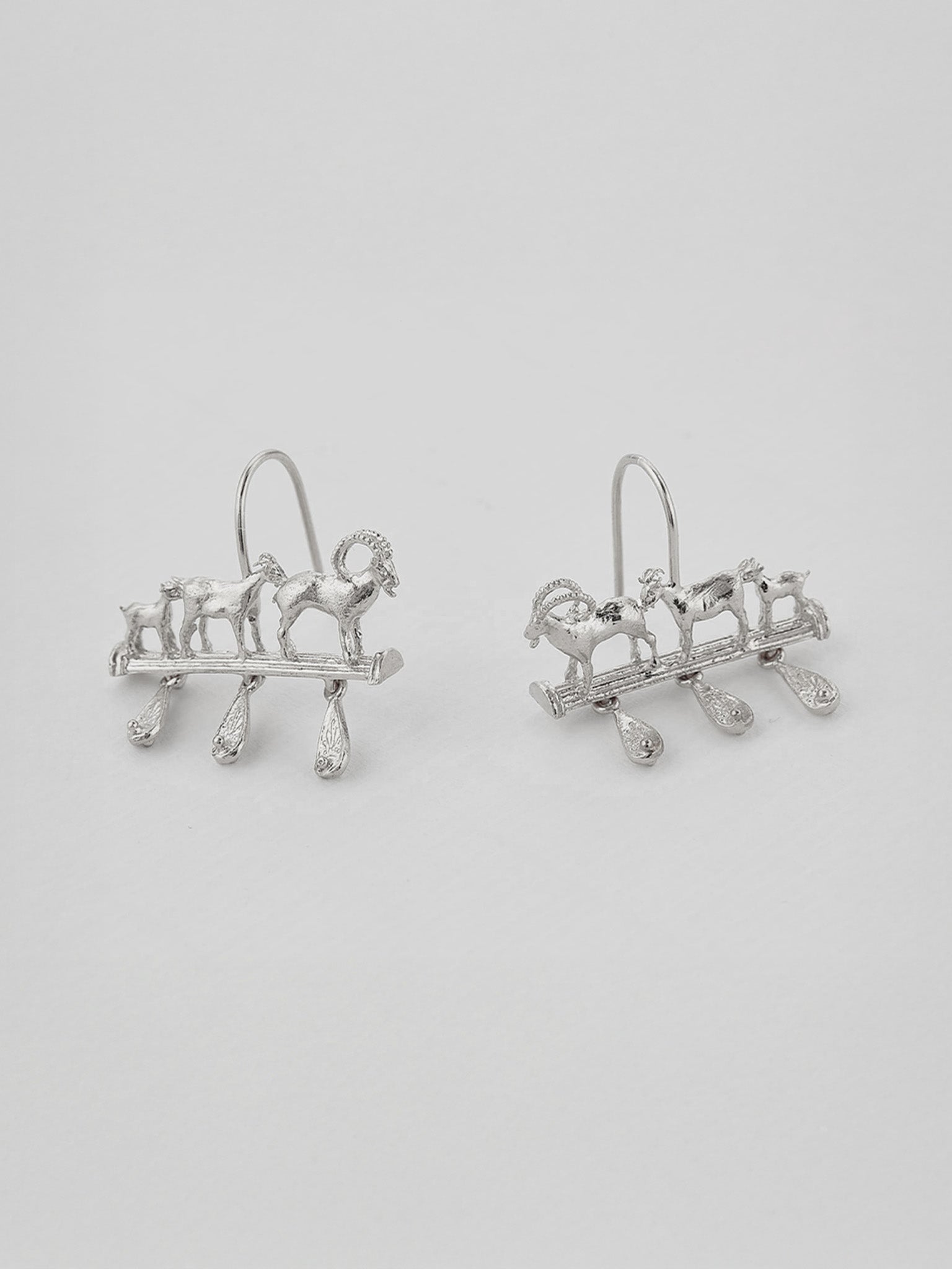 Mountain Goat Family Relic Earrings with Ornate Drops - image 6 | silver