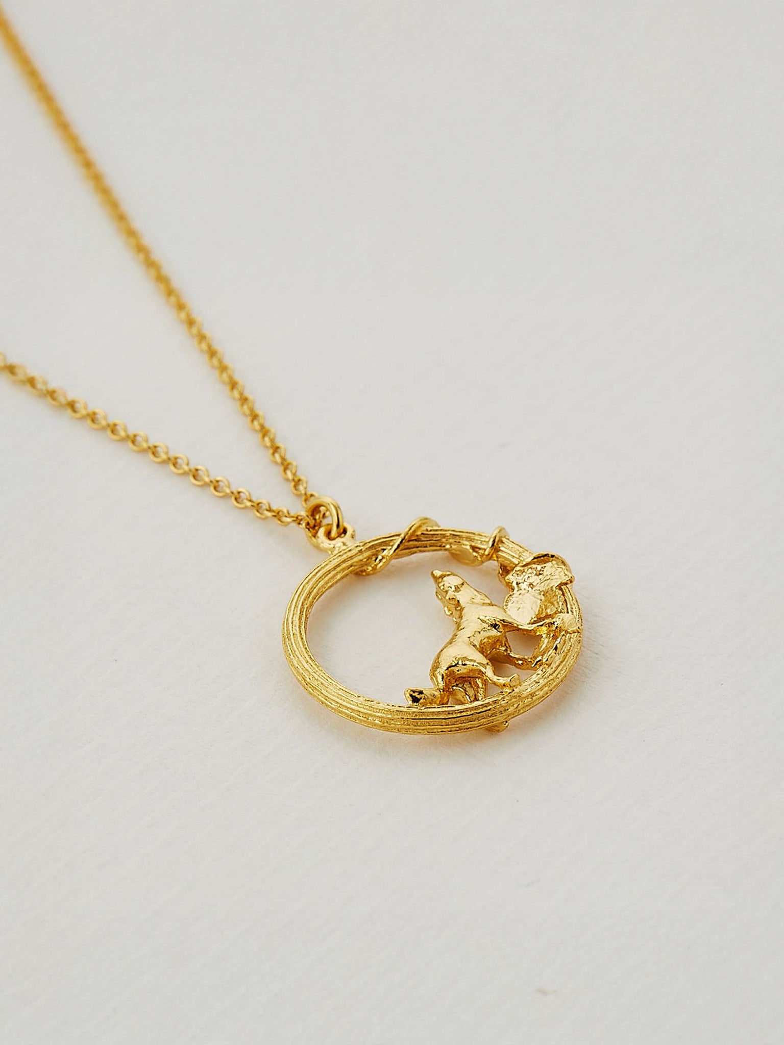 Column Loop Necklace with Howling Wolf - image 3 | gold plate