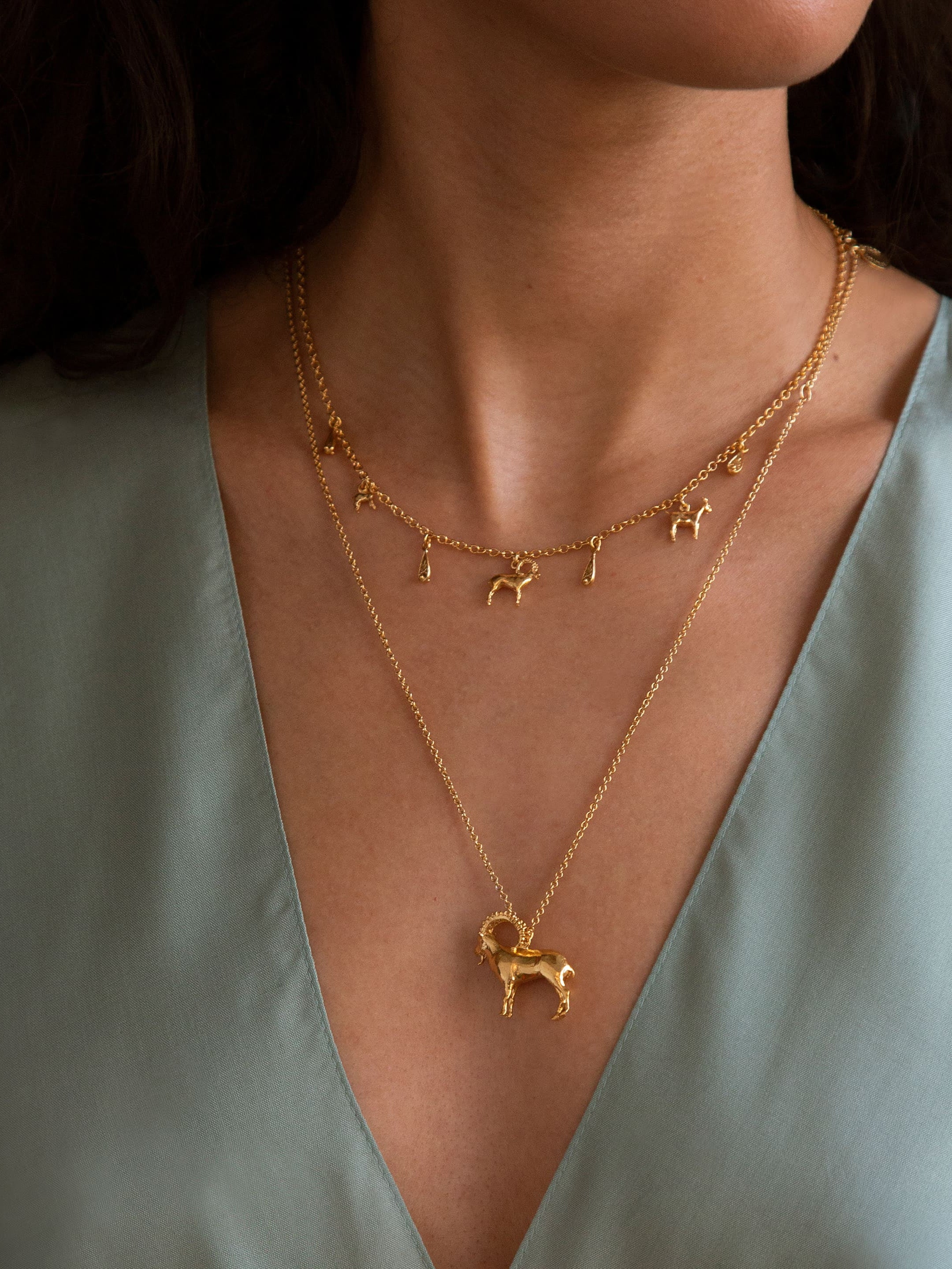 Mountain Goat Family Necklace with Ornate Drops - image 2