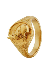 Ornately Engraved Signet Ring with Sleeping Hare