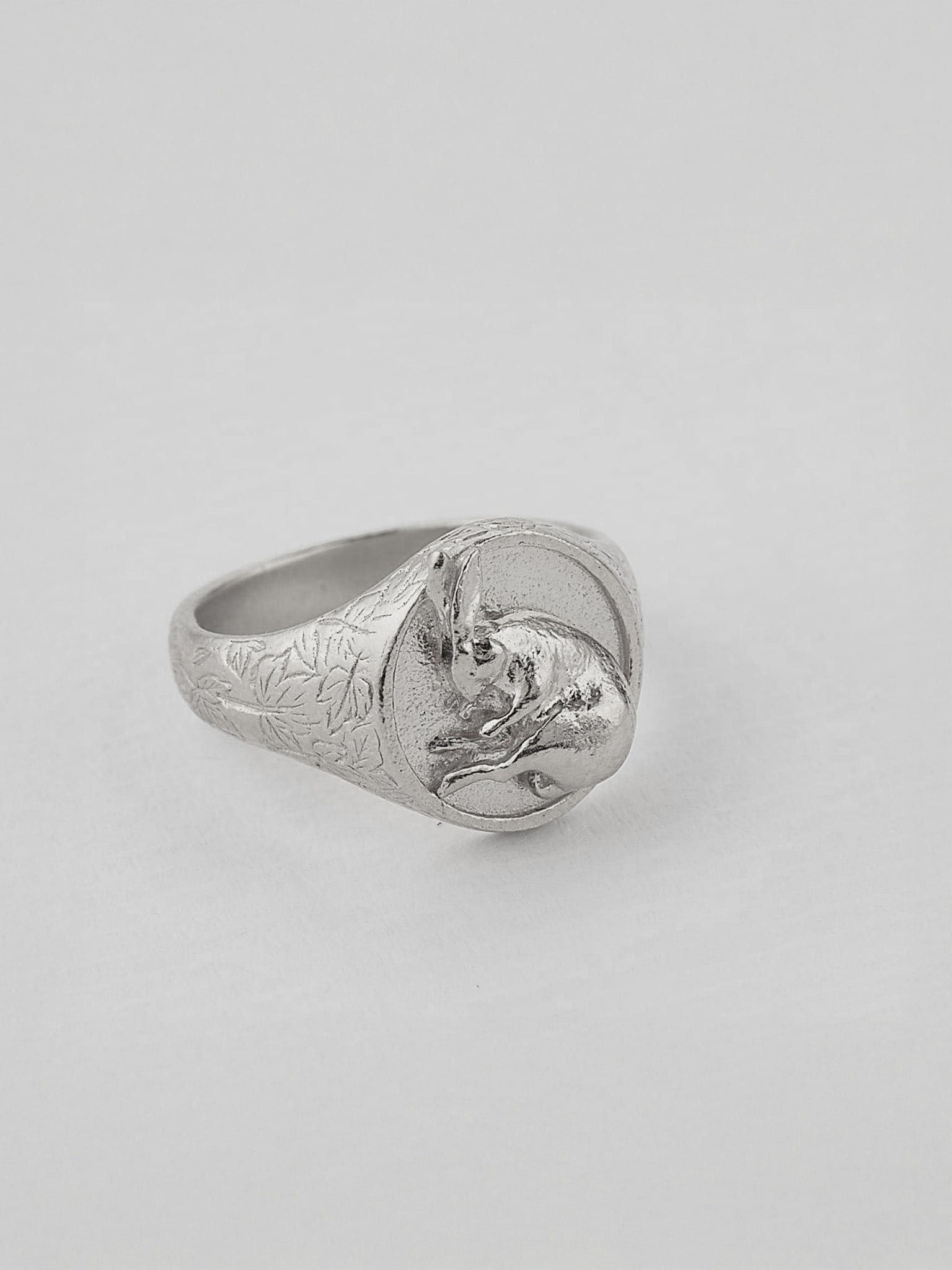 Ornately Engraved Signet Ring with Sleeping Hare - image 5 | silver