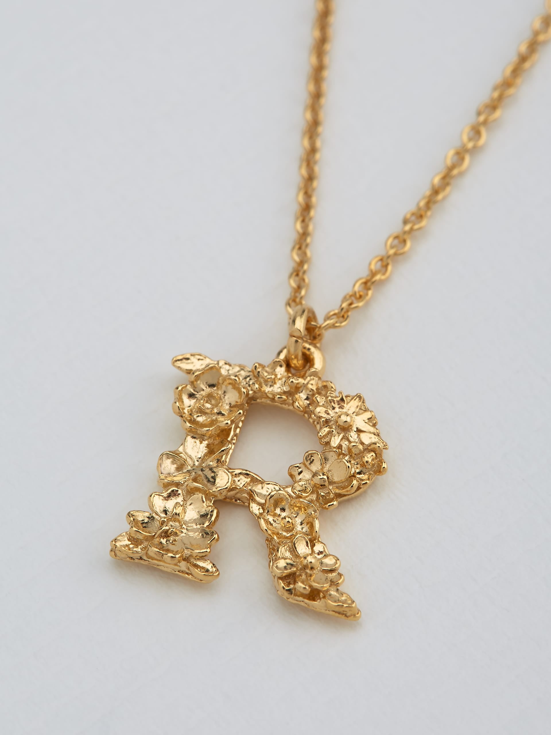 Floral Letter R Necklace - image 3 | gold plate