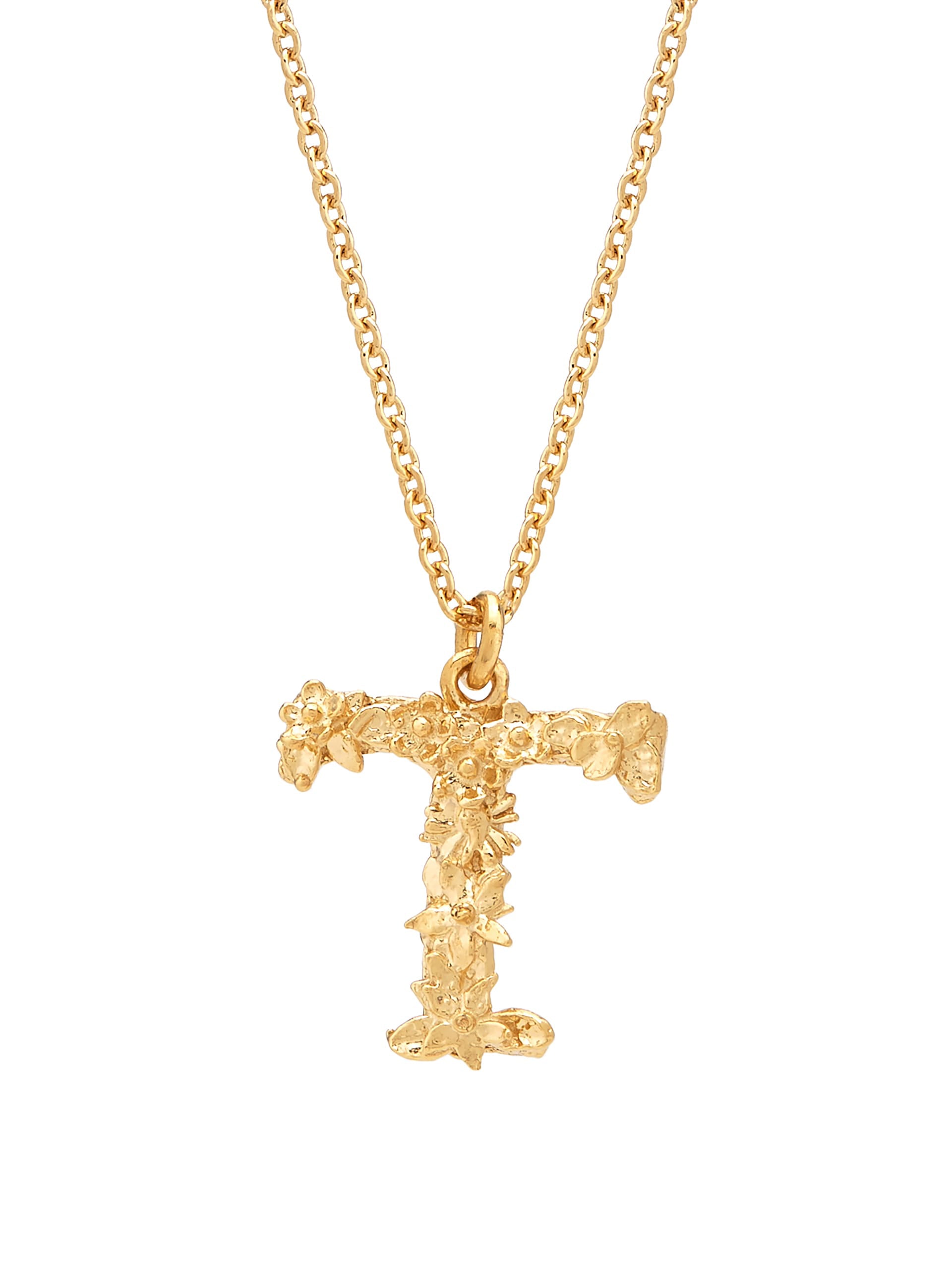 Floral Letter T Necklace - image 1 | gold plate