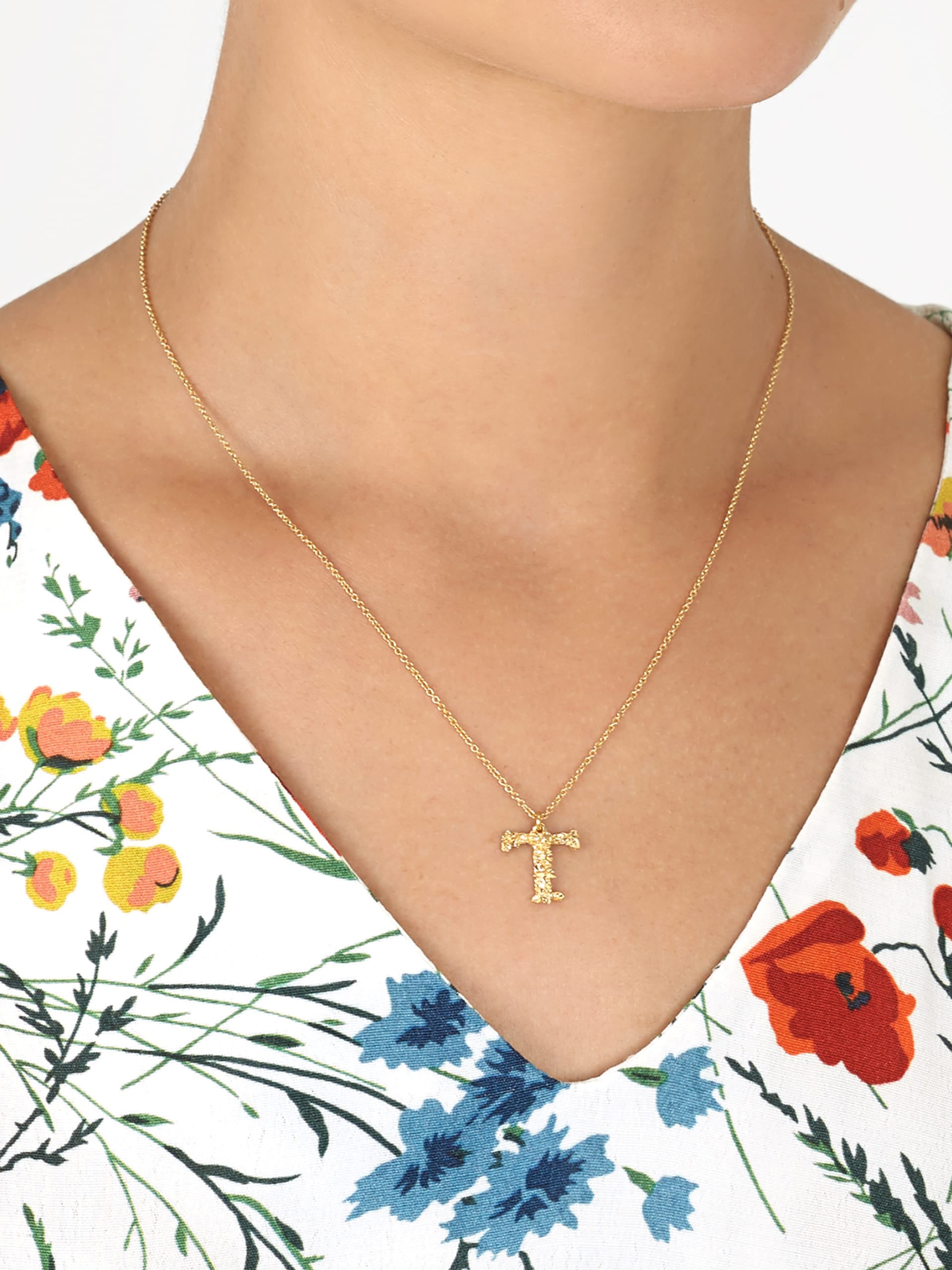 Floral Letter T Necklace - image 2