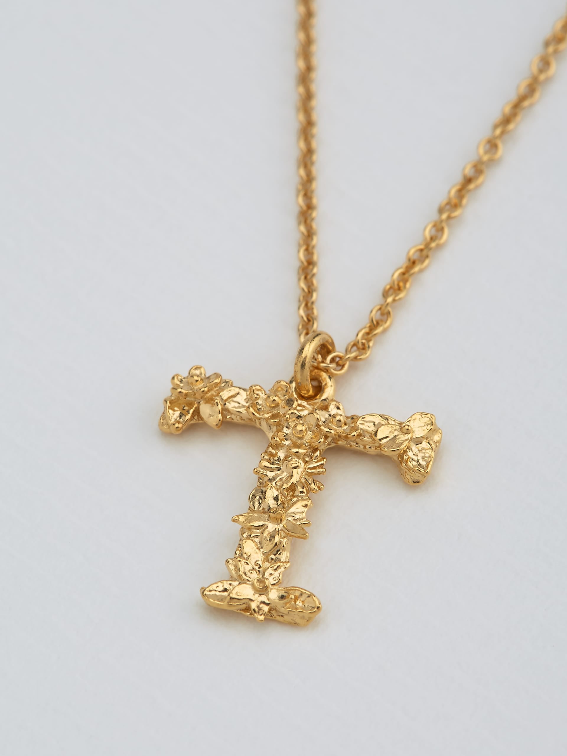 Floral Letter T Necklace - image 3 | gold plate