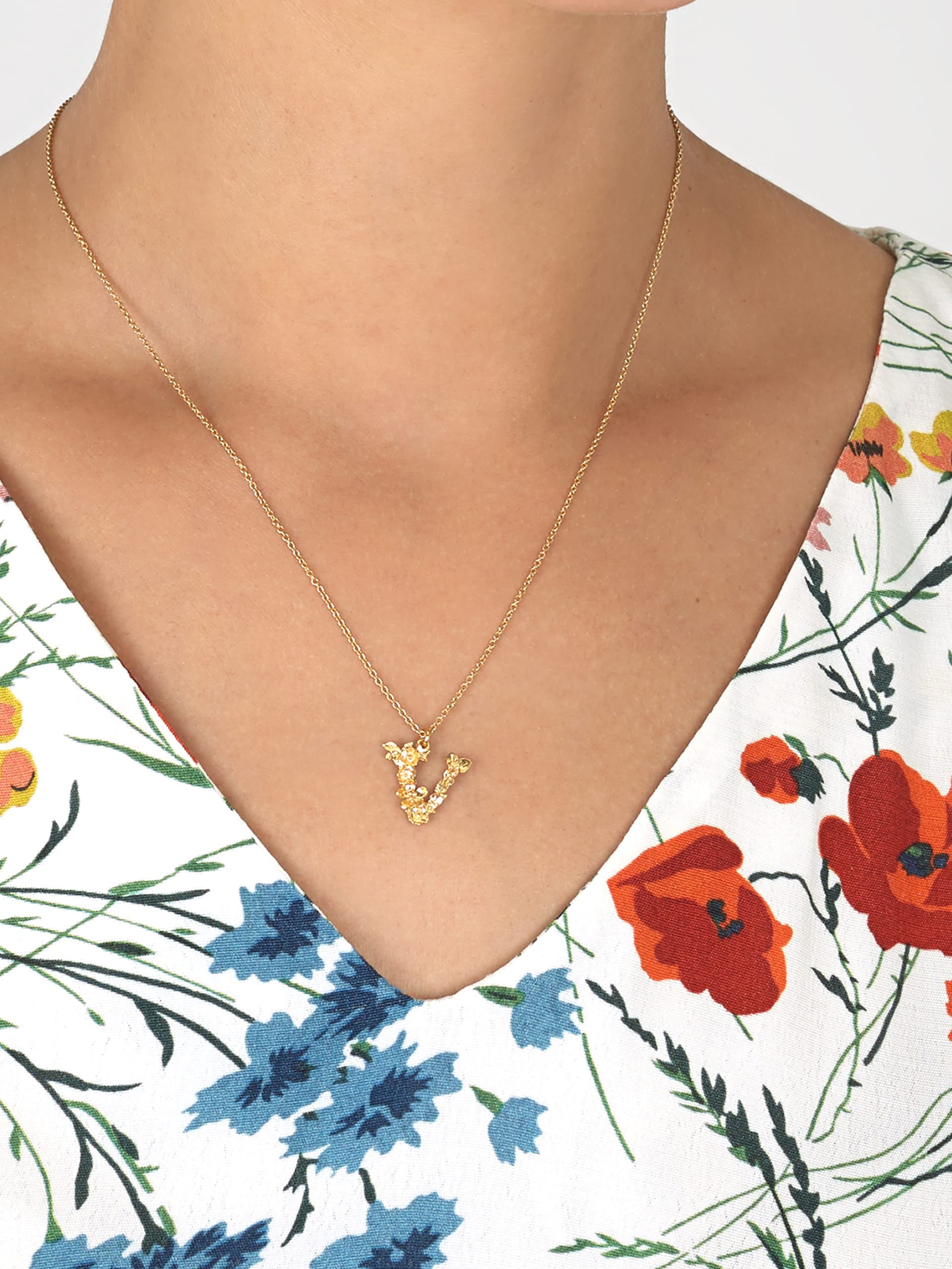 Floral Letter V Necklace - image 2