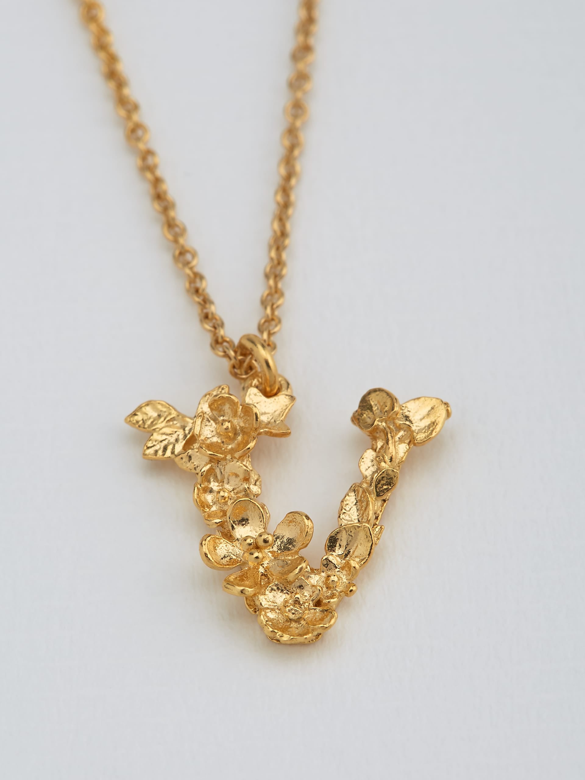 Floral Letter V Necklace - image 3 | gold plate