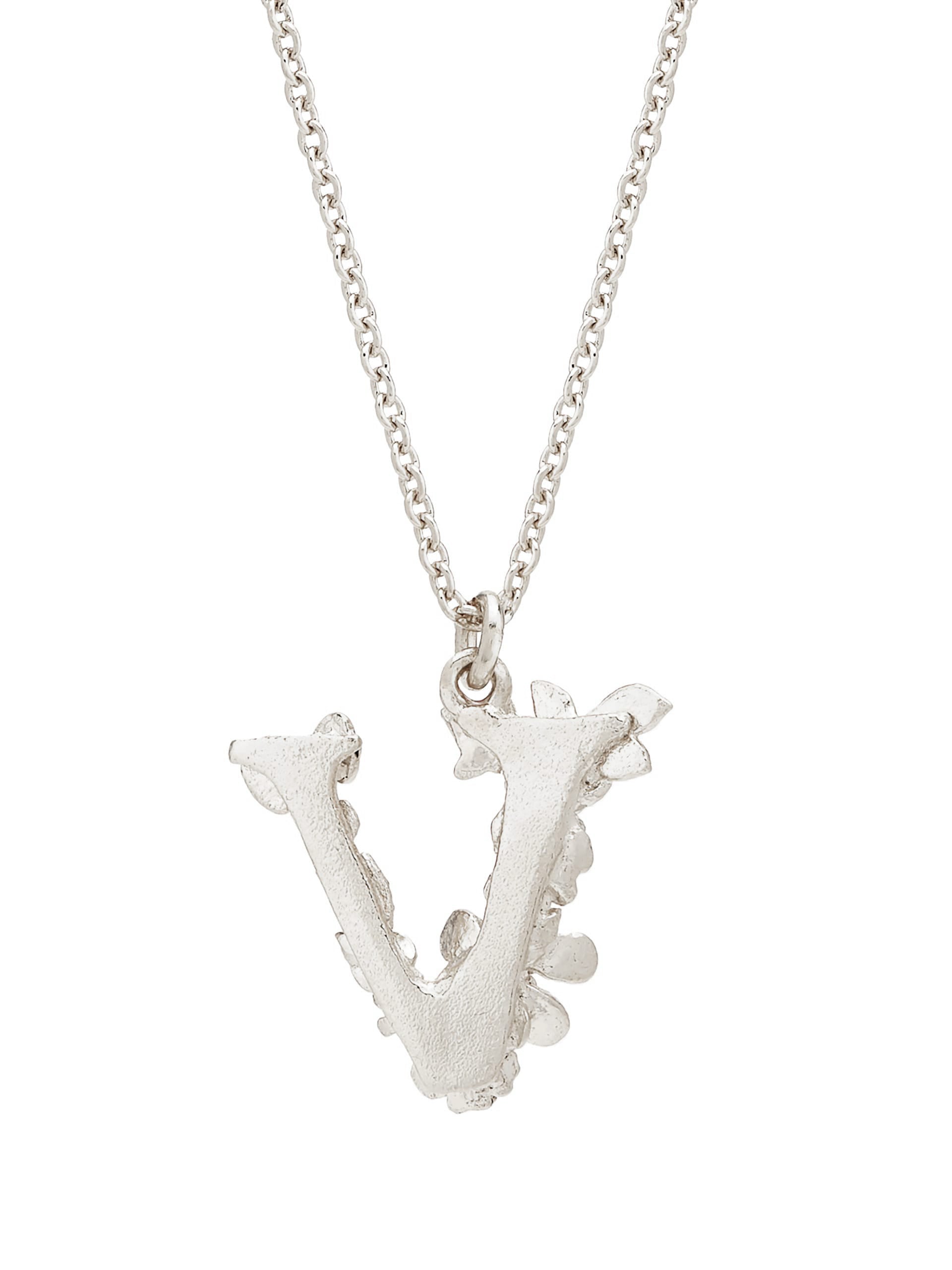 Floral Letter V Necklace - image 8 | silver