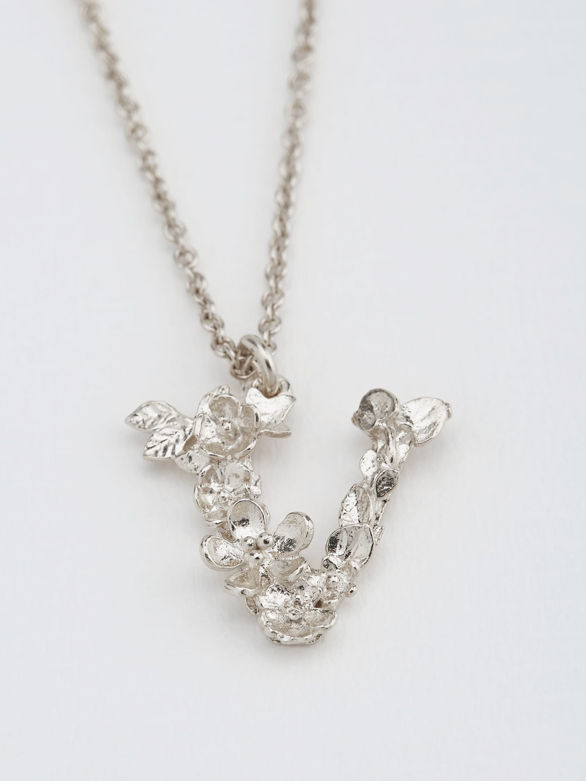 Floral Letter V Necklace - image 7 | silver