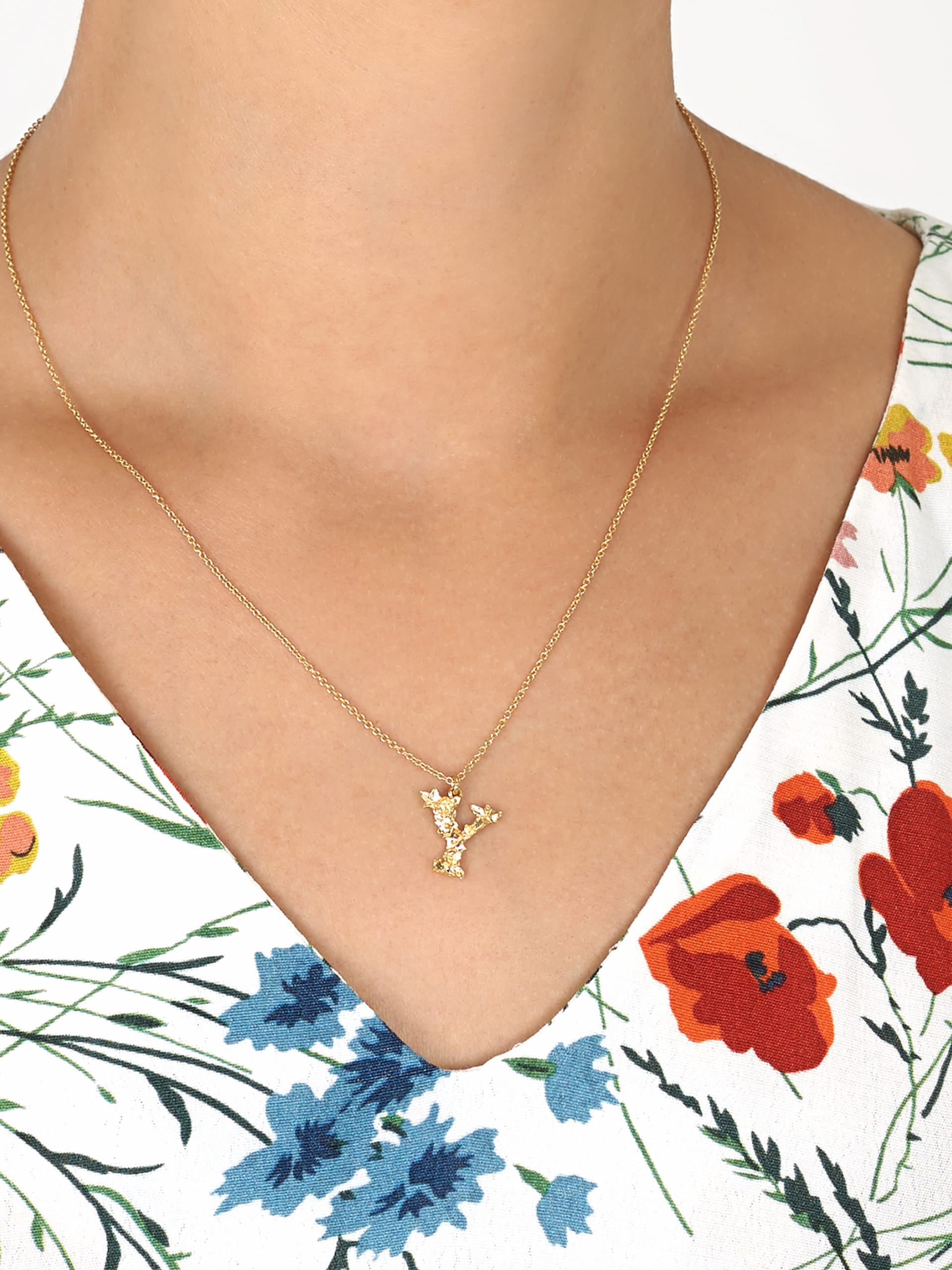 Floral Letter Y Necklace - image 2