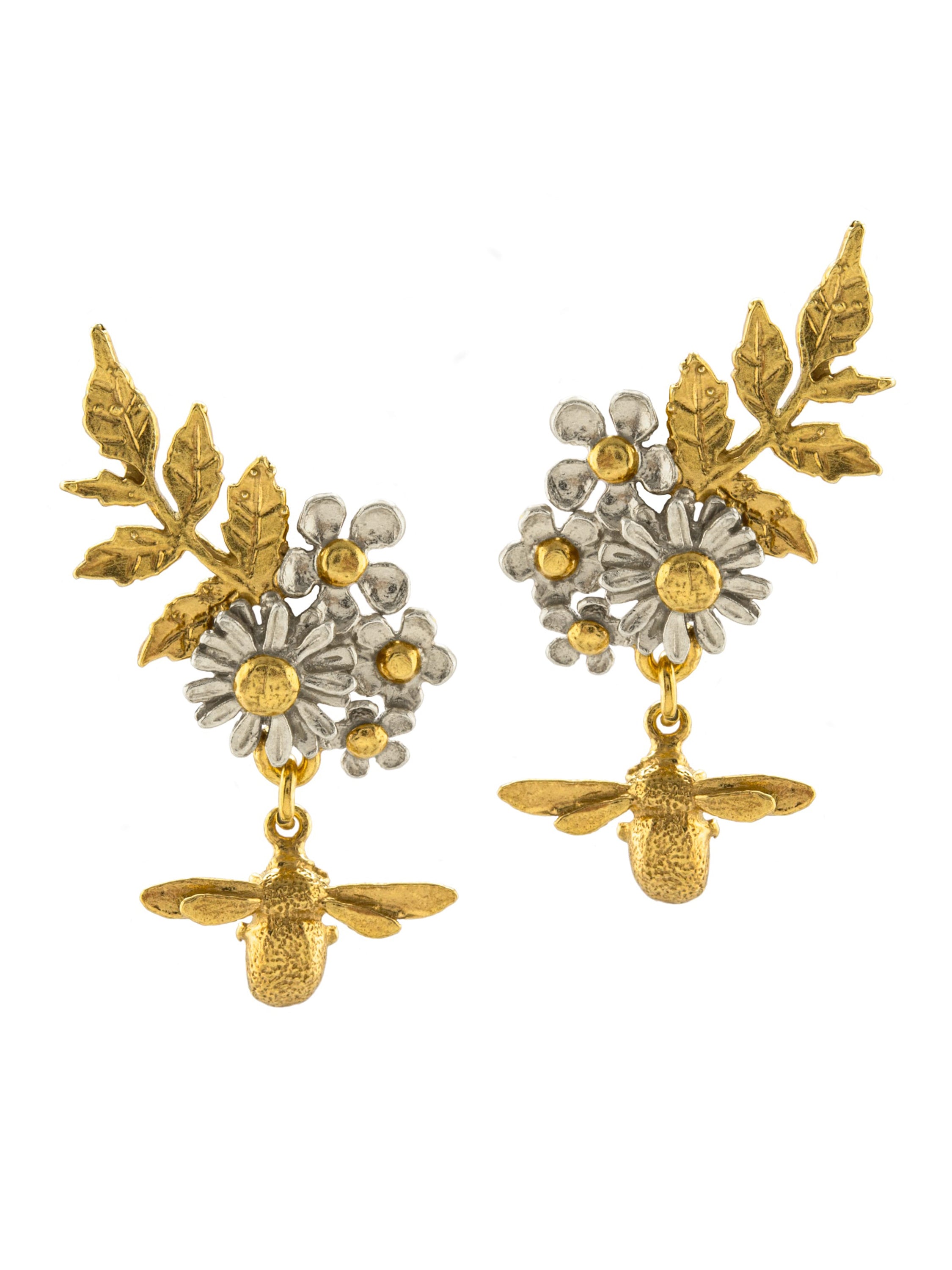 Posy Bloom Bee Earrings - image 1 | silver & gold plate