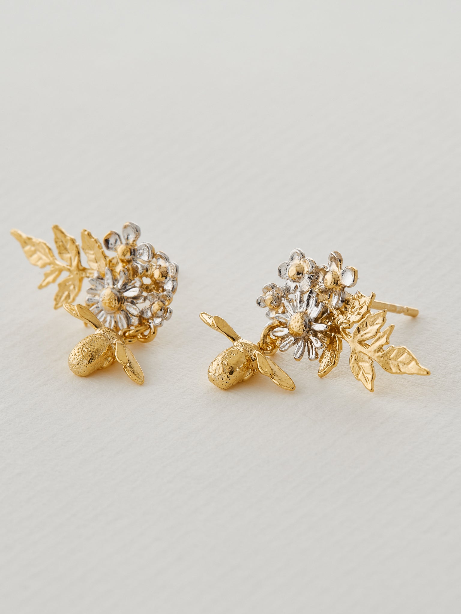 Posy Bloom Bee Earrings - image 4 | silver & gold plate