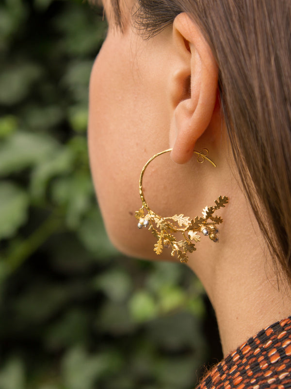 Oak Leaf & Acorn Hoop Earrings