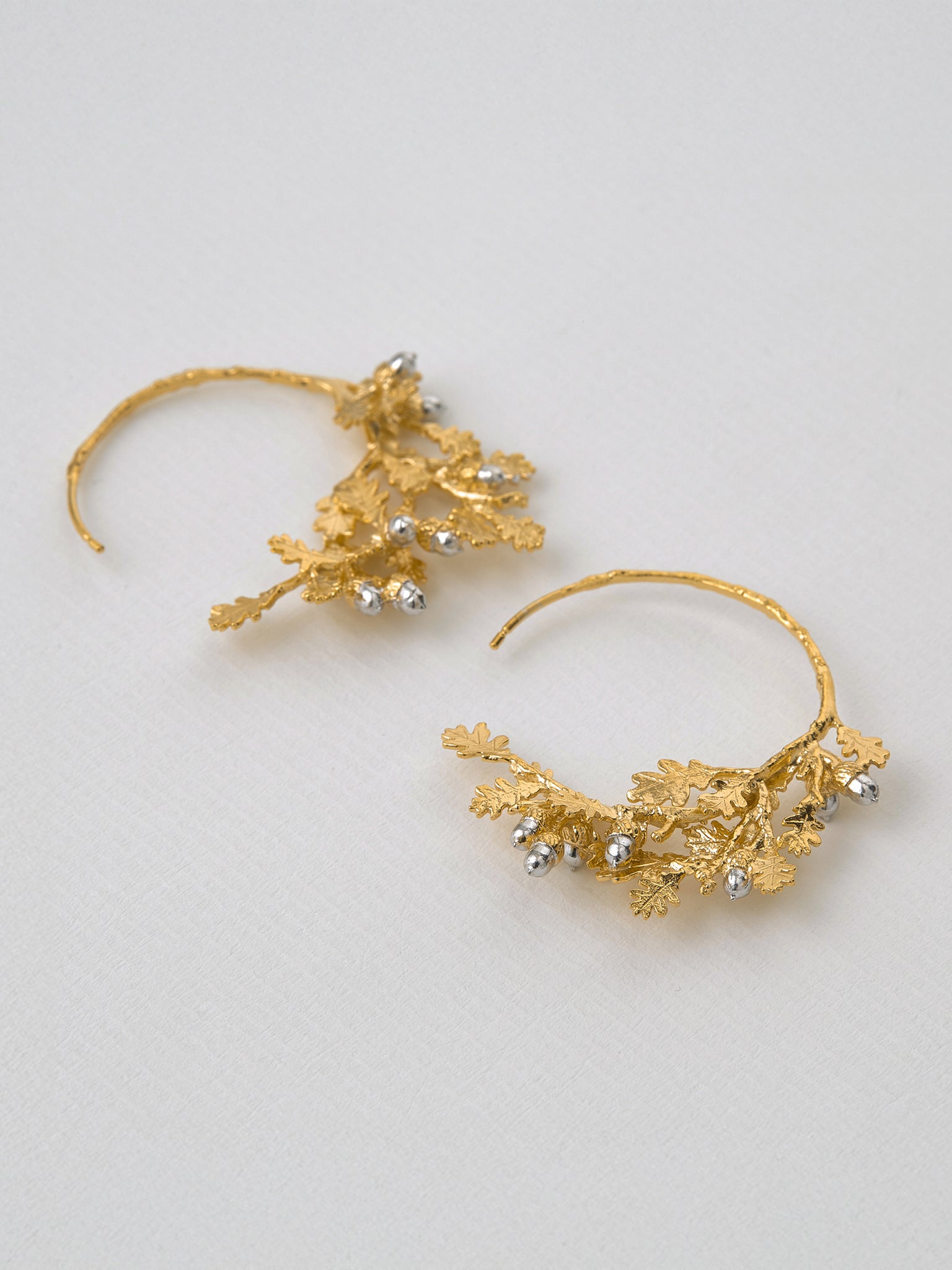 Oak Leaf & Acorn Hoop Earrings - image 5 | silver & gold plate