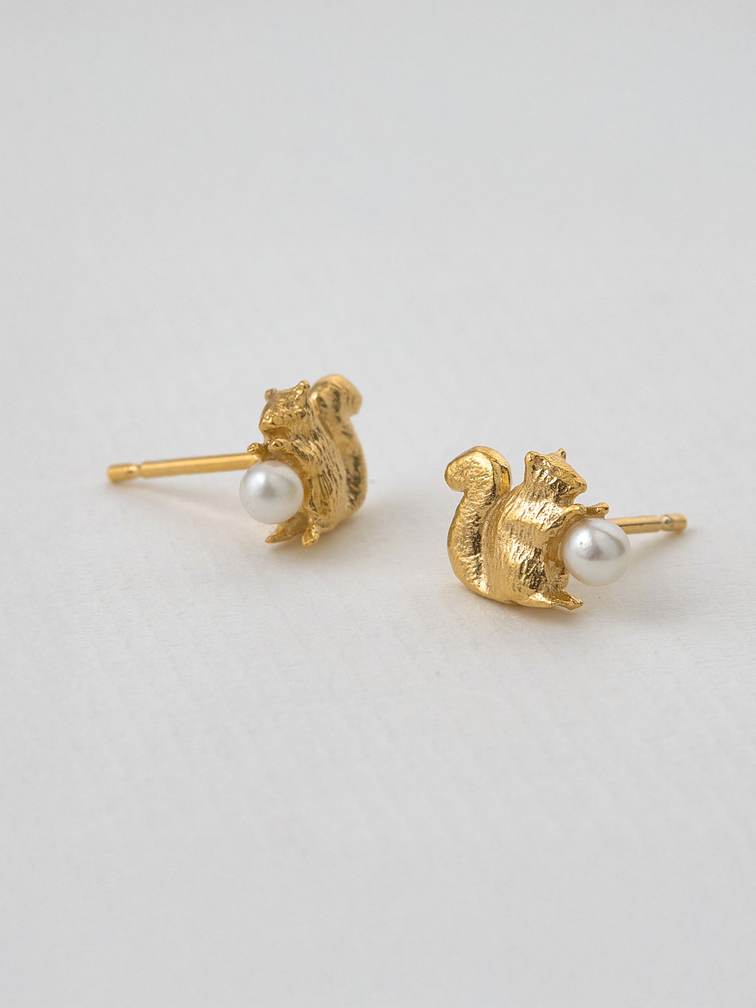 Squirrel & Pearl Stud Earrings - image 5 | gold plate