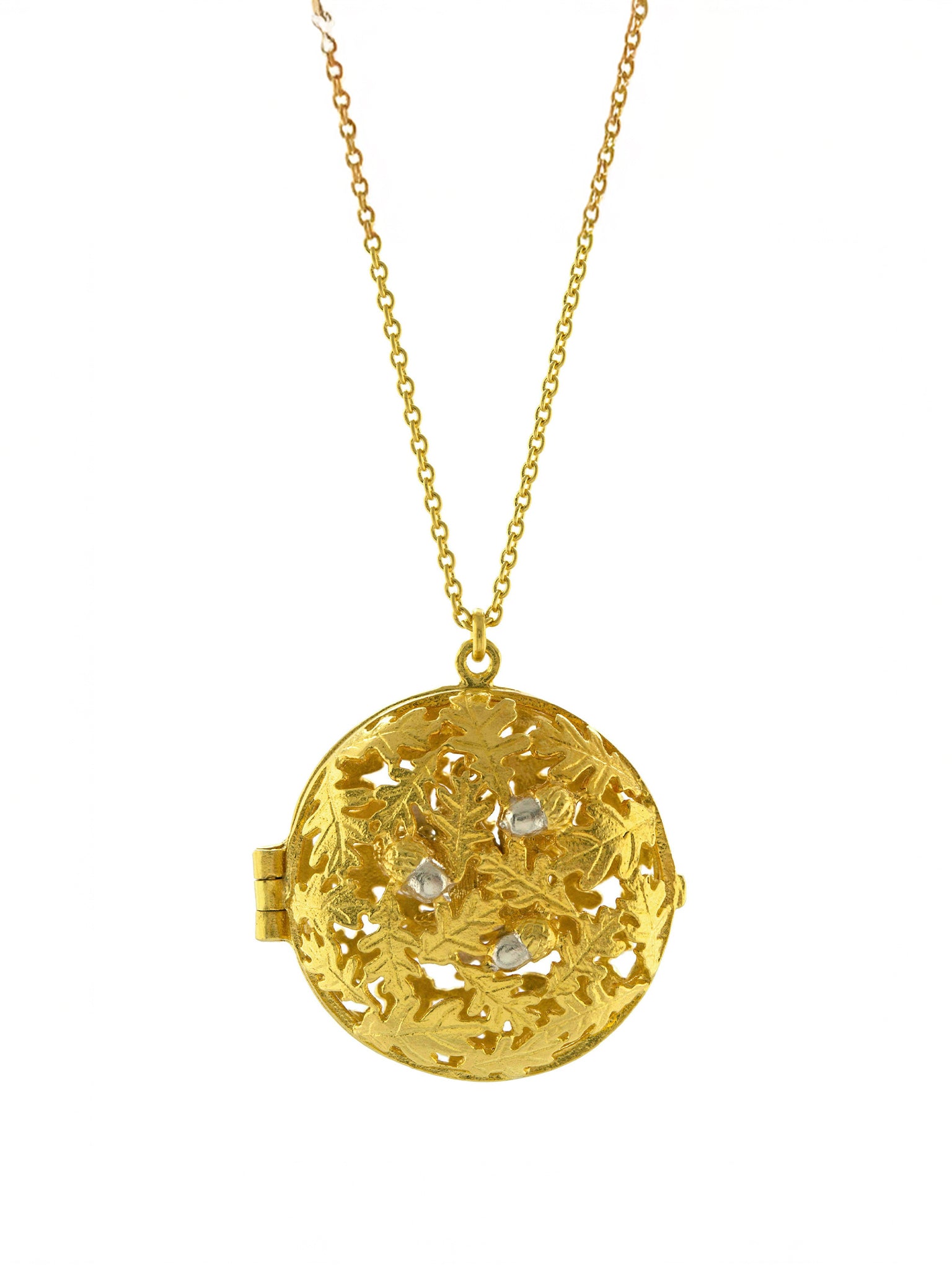 Oak Leaf & Acorn Locket - image 1 | silver & gold plate