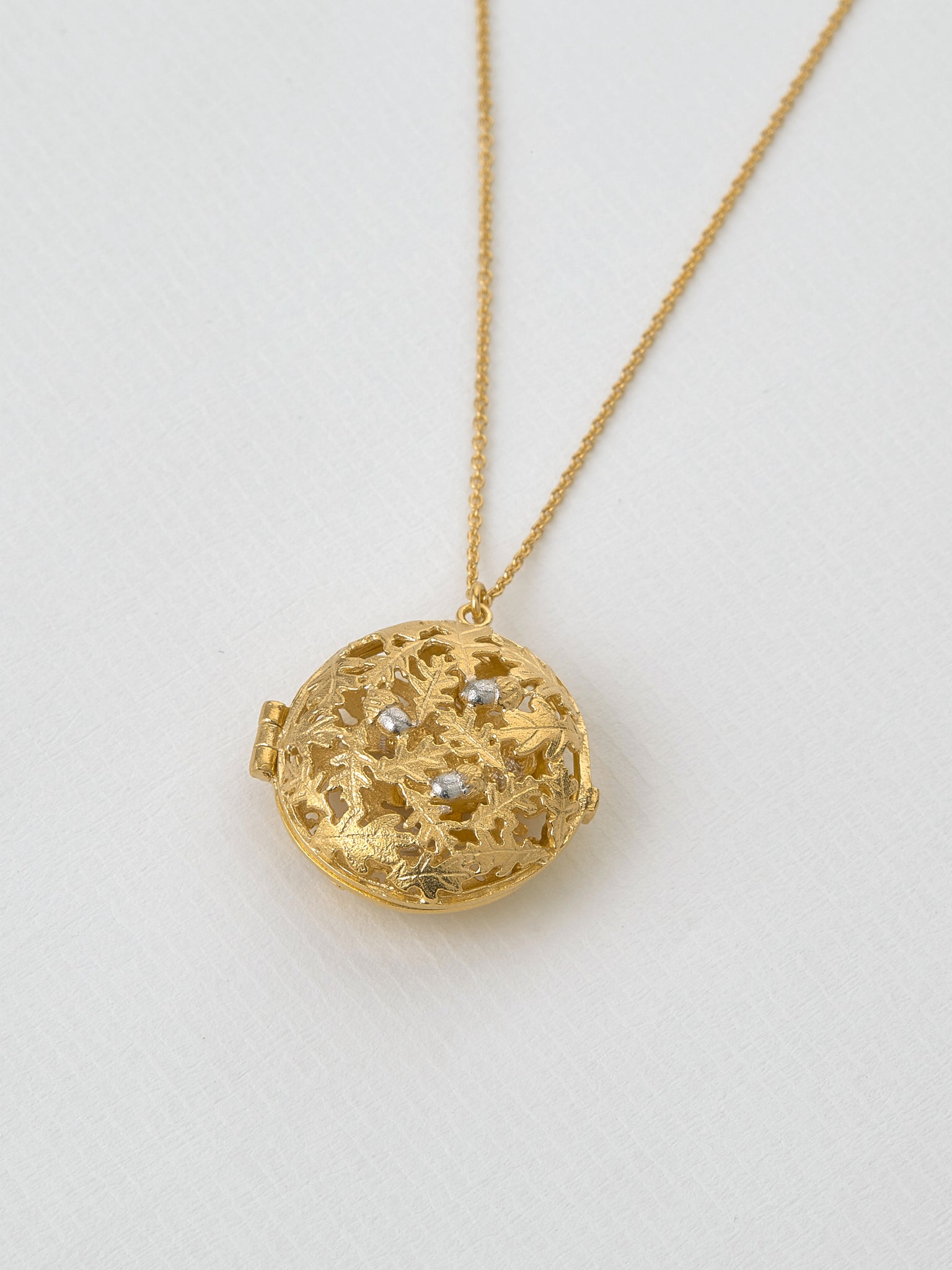 Oak Leaf & Acorn Locket - image 4 | silver & gold plate