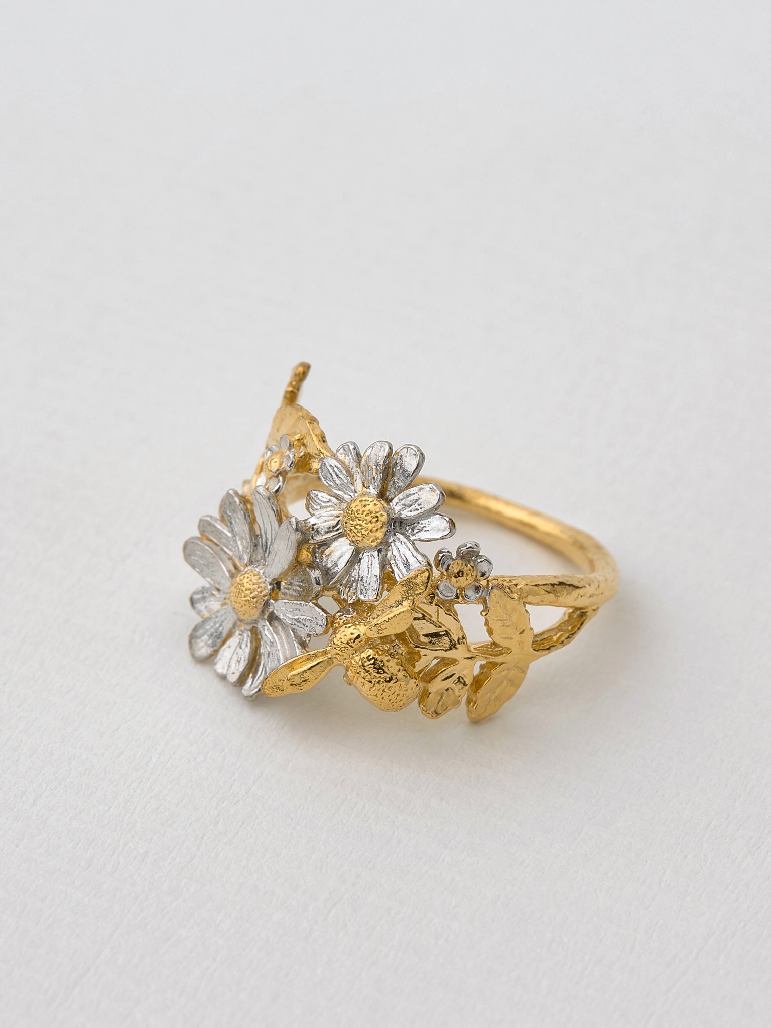 Posy Bloom Bee Ring - image 5 | silver & gold plate