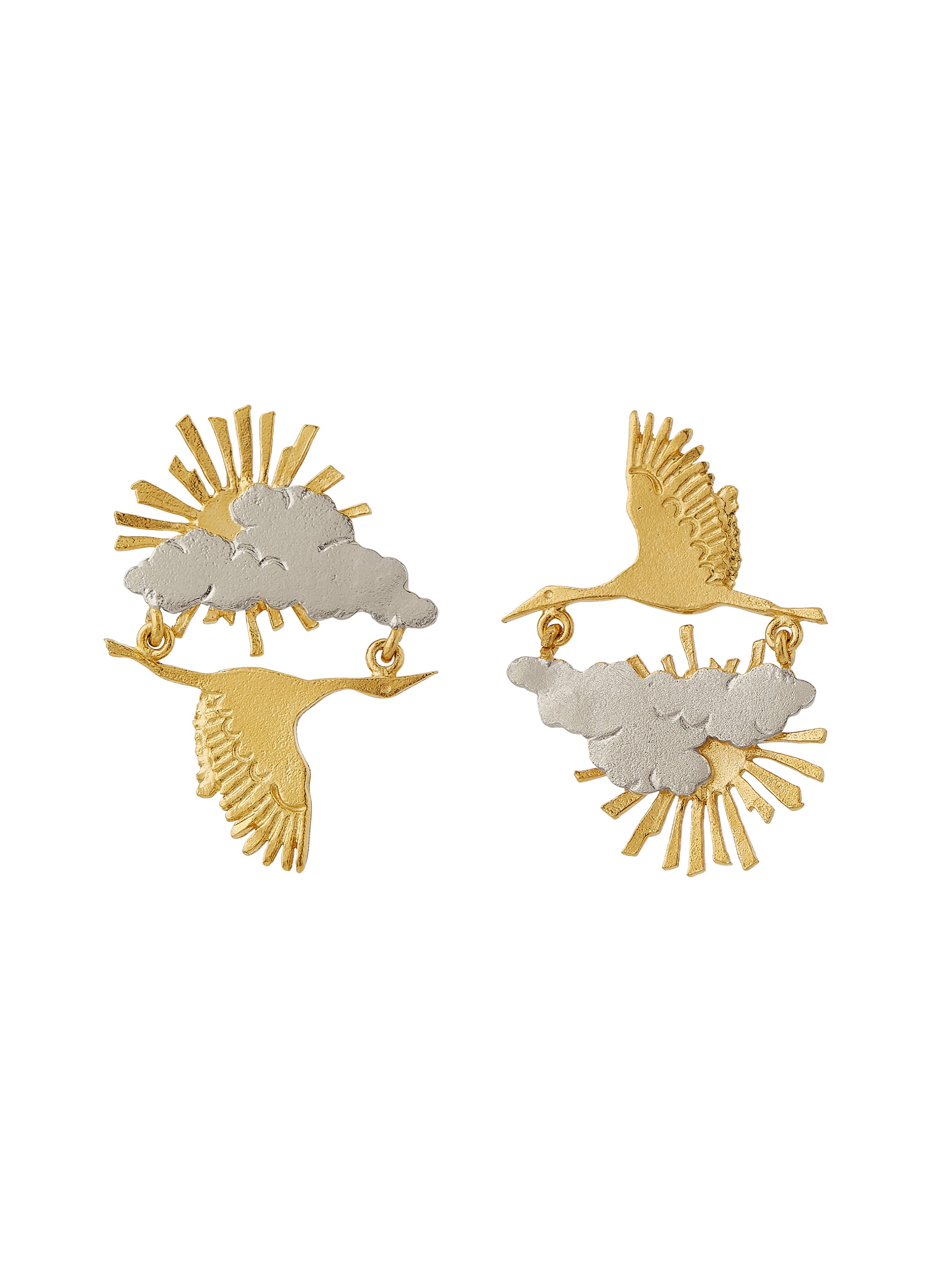 Sunrise / Sunset Stork in Flight Earrings - image 1 | silver & gold plate