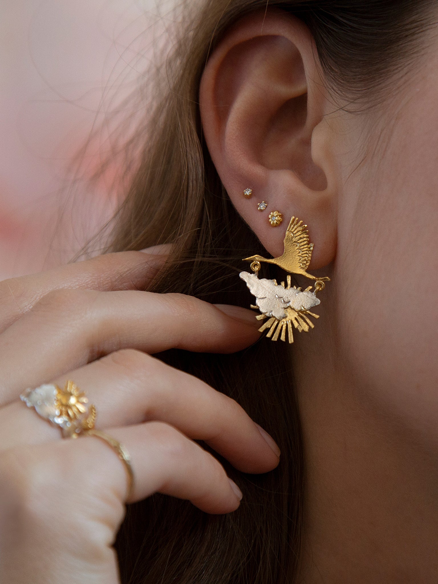 Sunrise / Sunset Stork in Flight Earrings - image 2