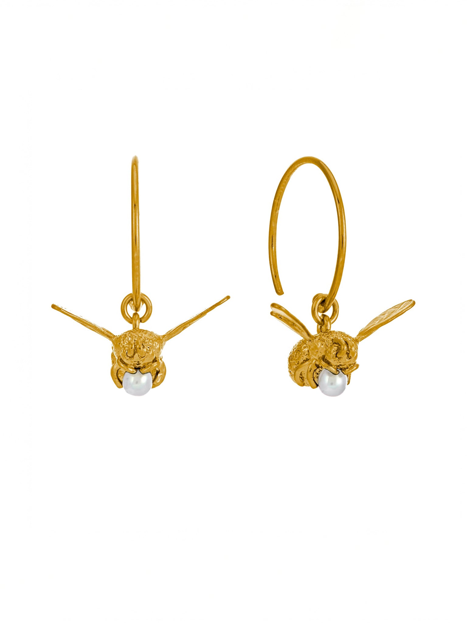 Flying Bee with Pearl Hoop Earrings - image 1 | gold plate