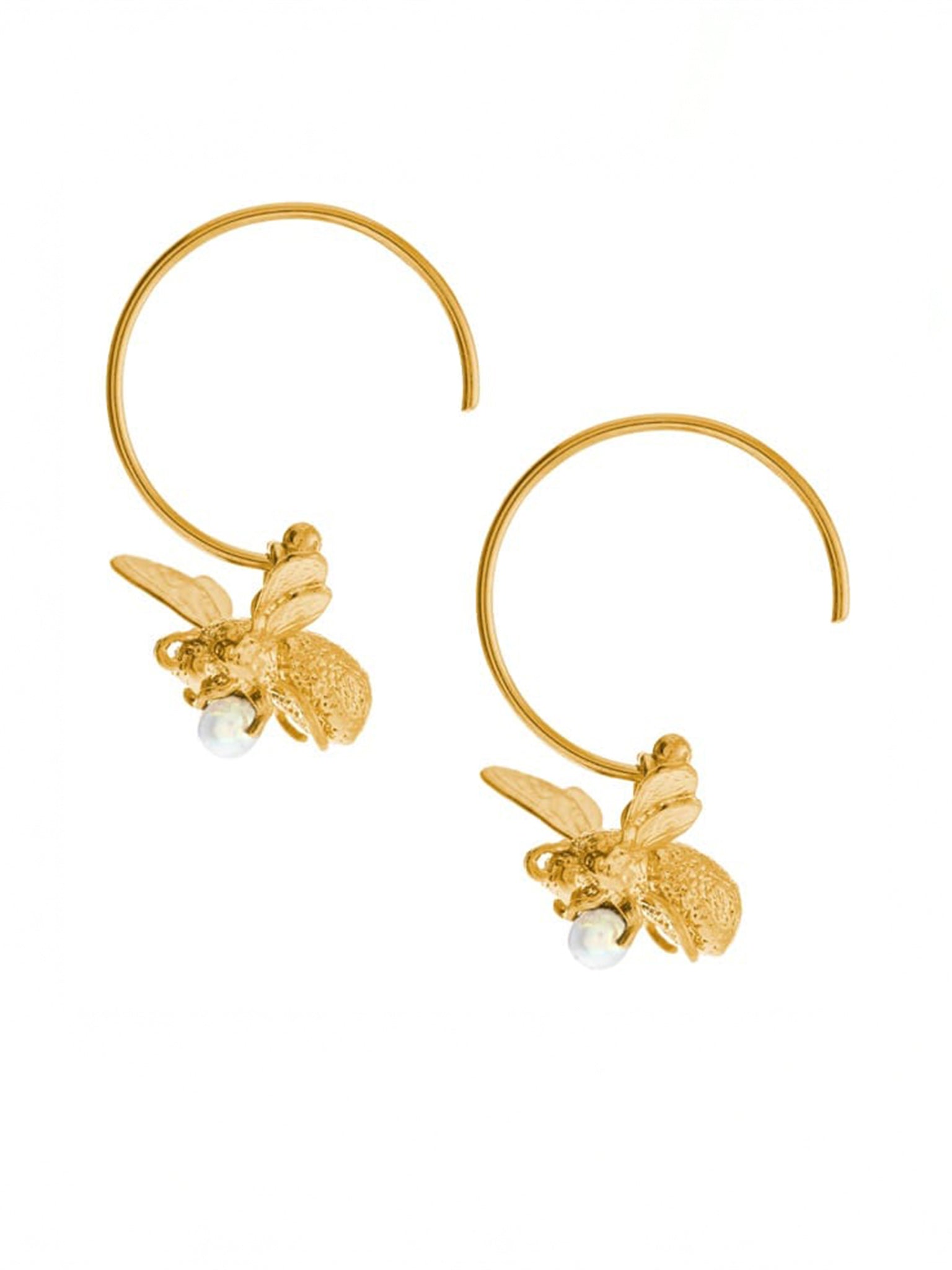 Flying Bee with Pearl Hoop Earrings - image 5 | gold plate