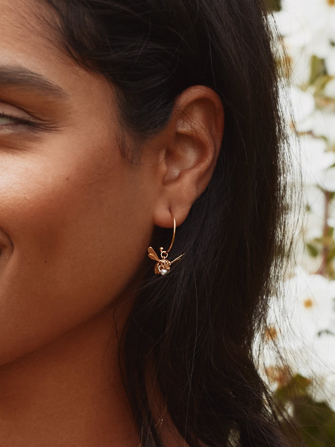 Flying Bee with Pearl Hoop Earrings - image 2