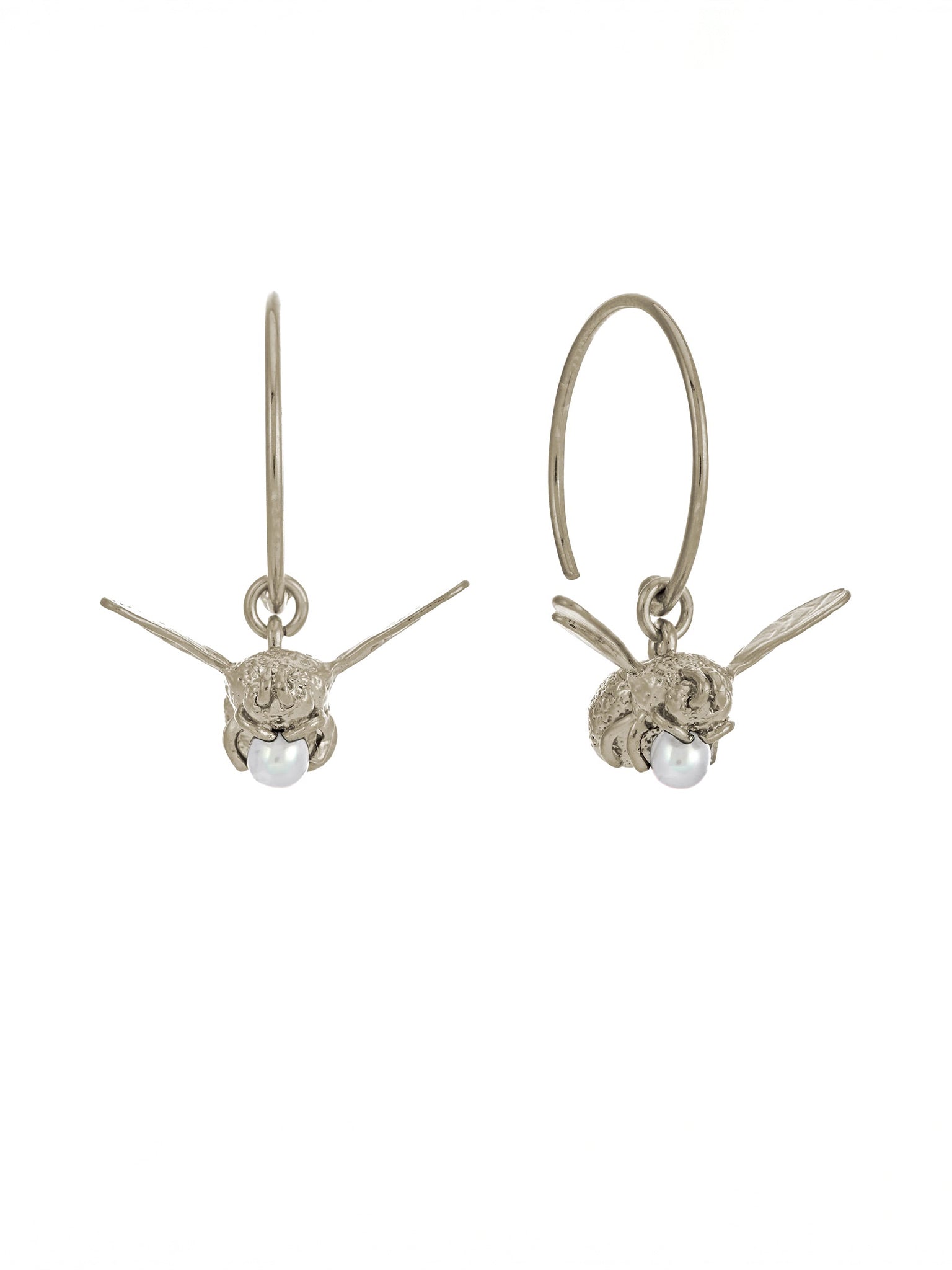 Flying Bee with Pearl Hoop Earrings - image 9 | silver