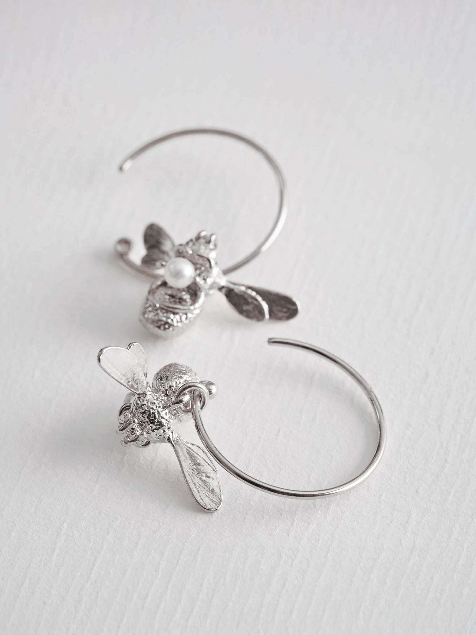 Flying Bee with Pearl Hoop Earrings - image 8 | silver