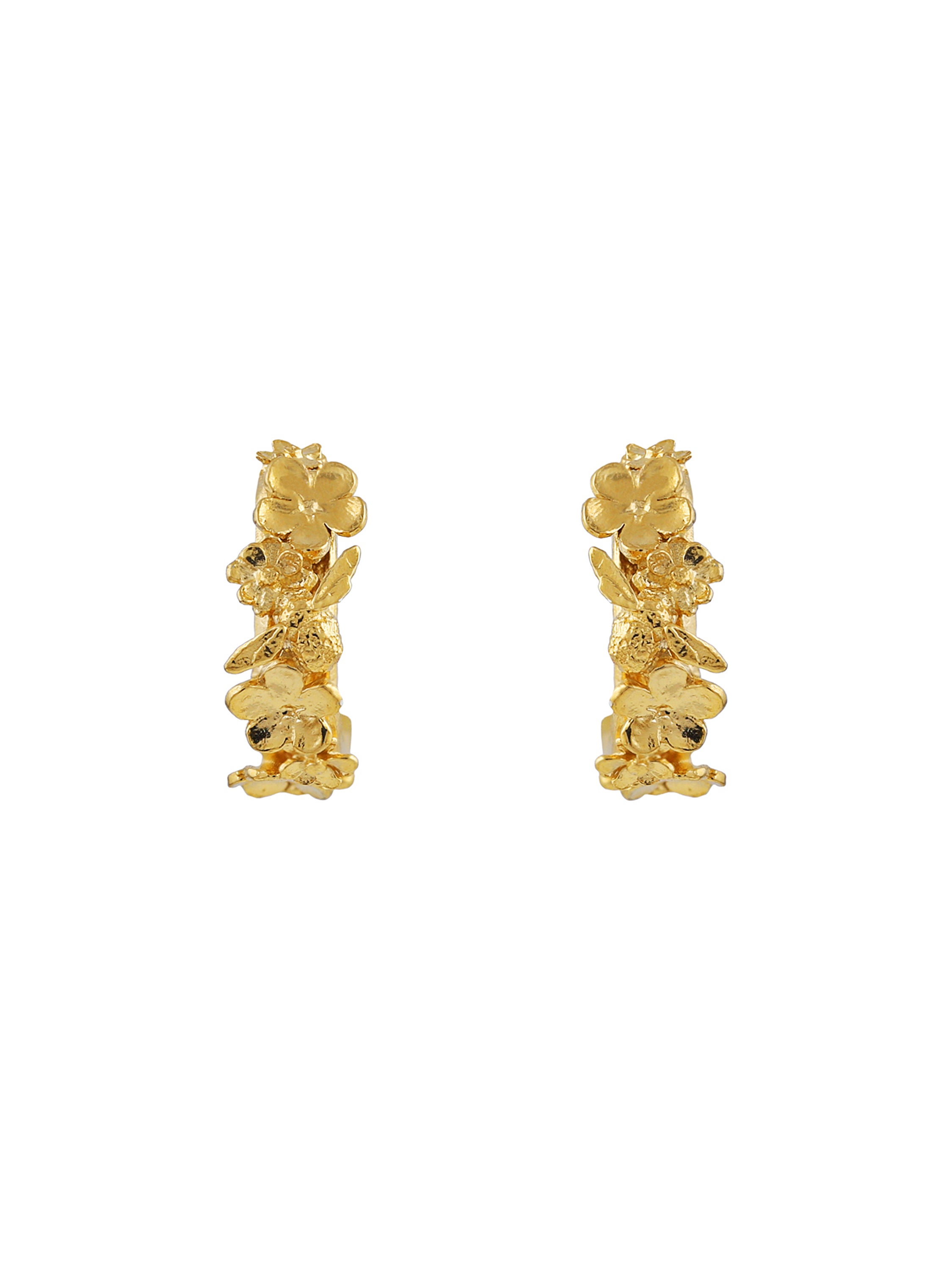 Floral Huggie Hoops with Itsy Bitsy Bee - image 5 | gold plate