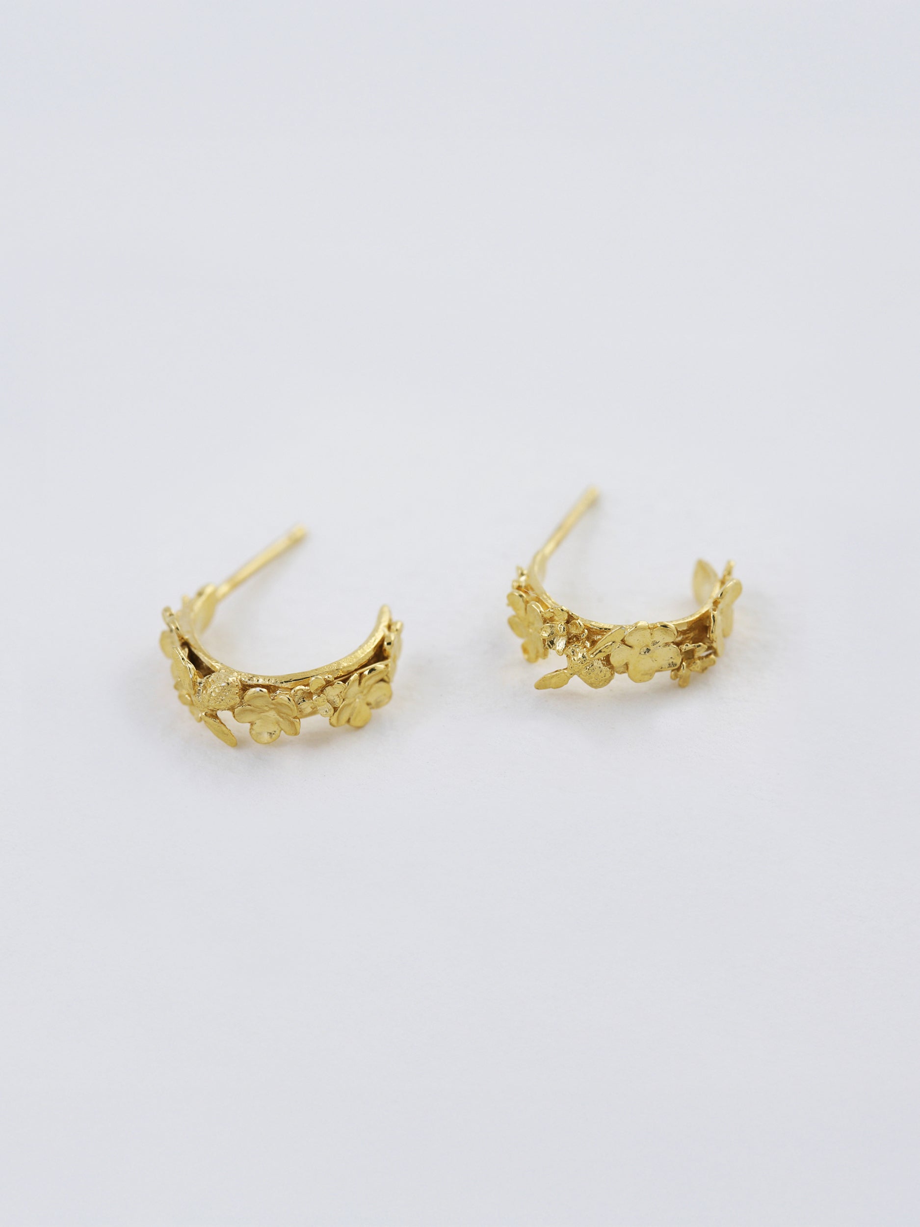Floral Huggie Hoops with Itsy Bitsy Bee - image 4 | gold plate
