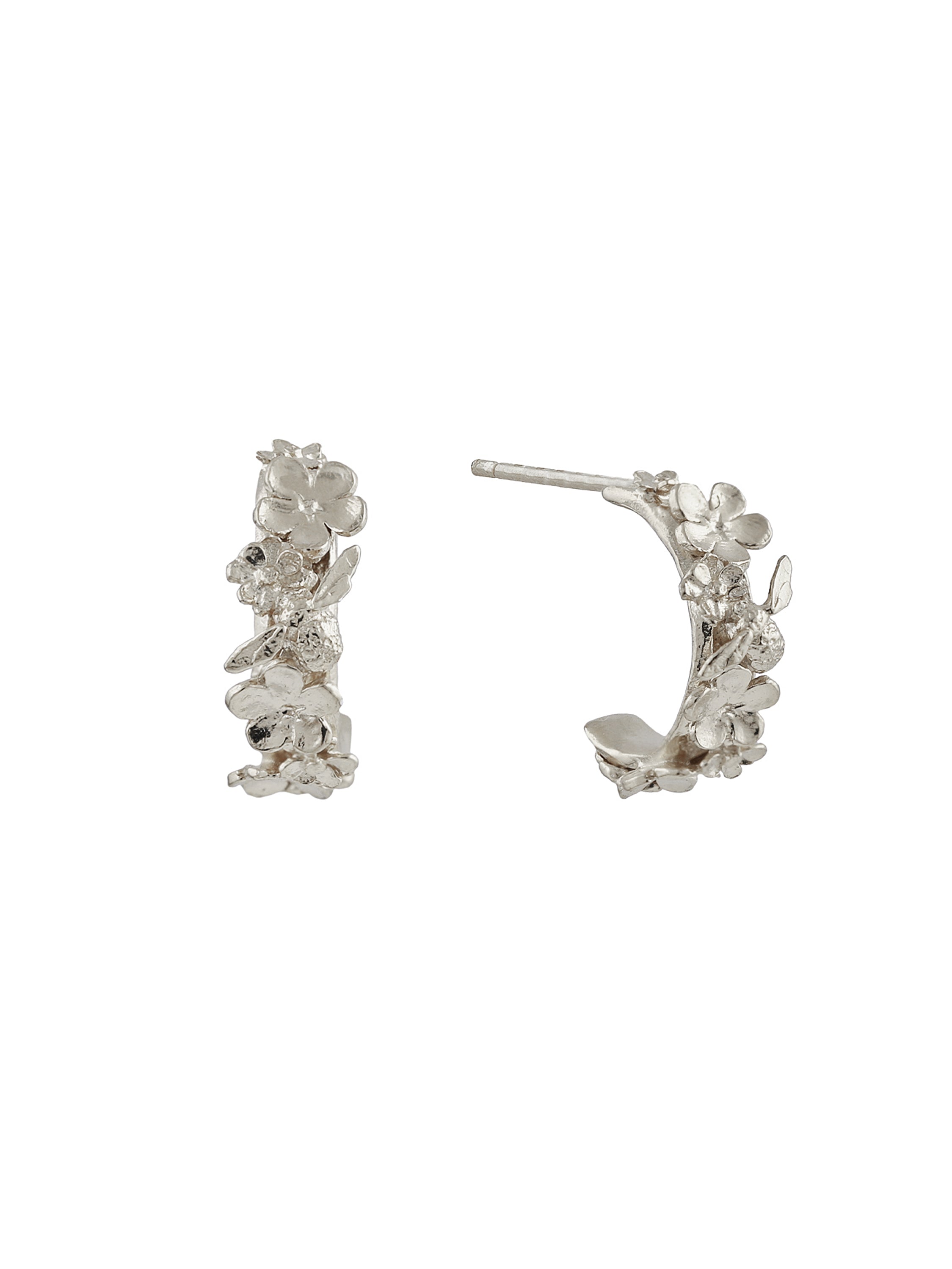 Floral Huggie Hoops with Itsy Bitsy Bee | Alex Monroe Jewellery