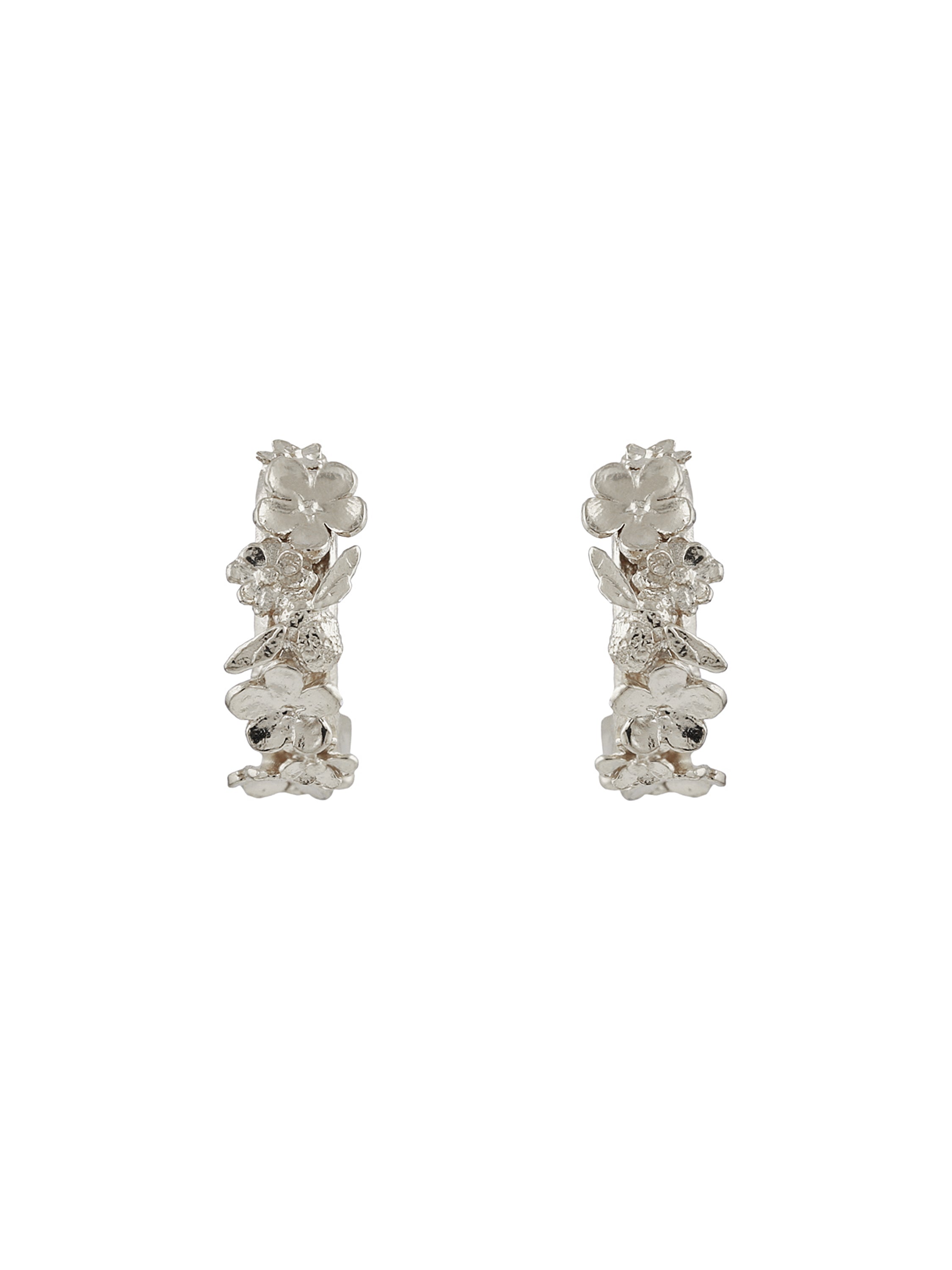 Floral Huggie Hoops with Itsy Bitsy Bee - image 8 | silver