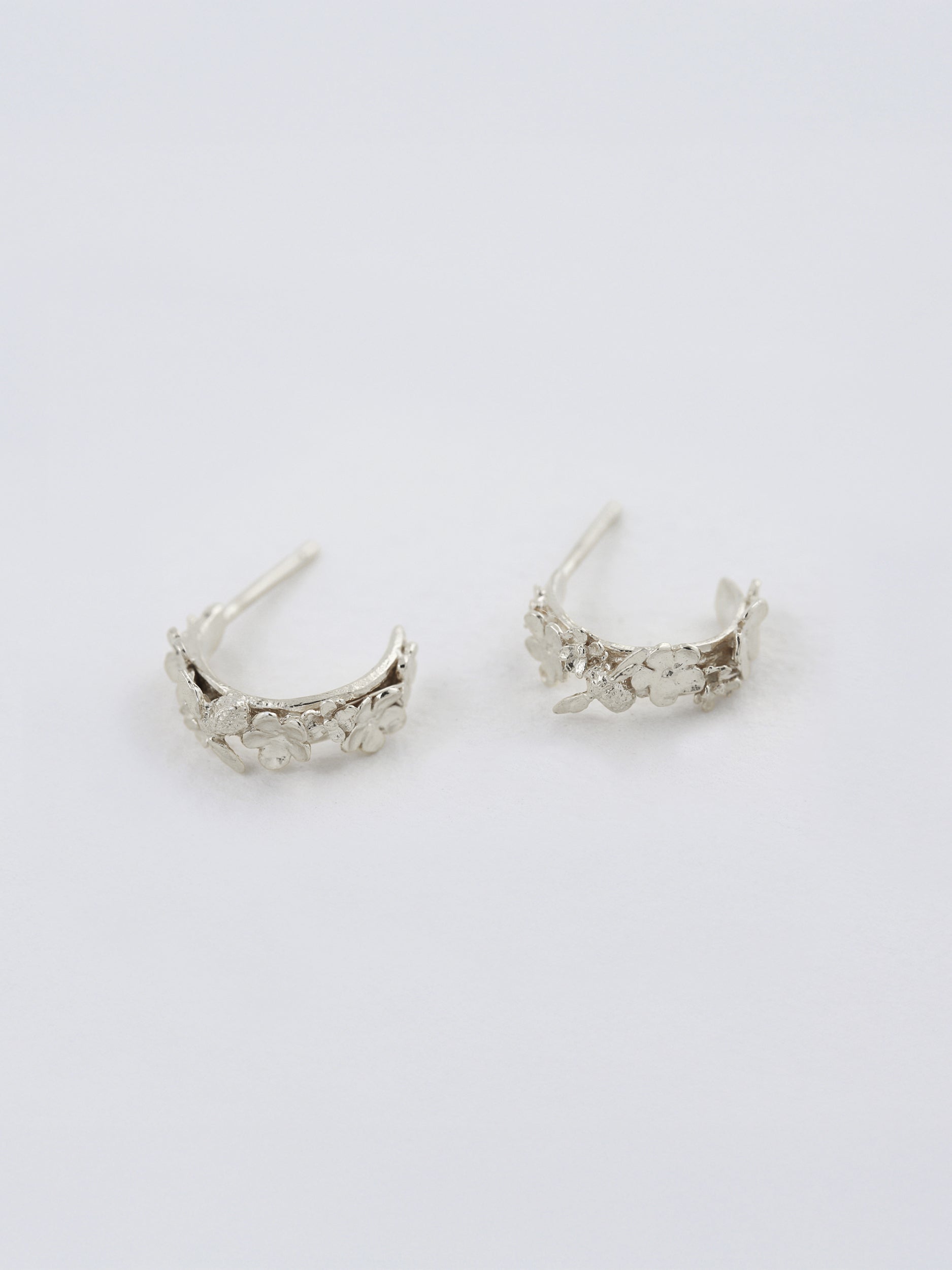 Floral Huggie Hoops with Itsy Bitsy Bee - image 7 | silver