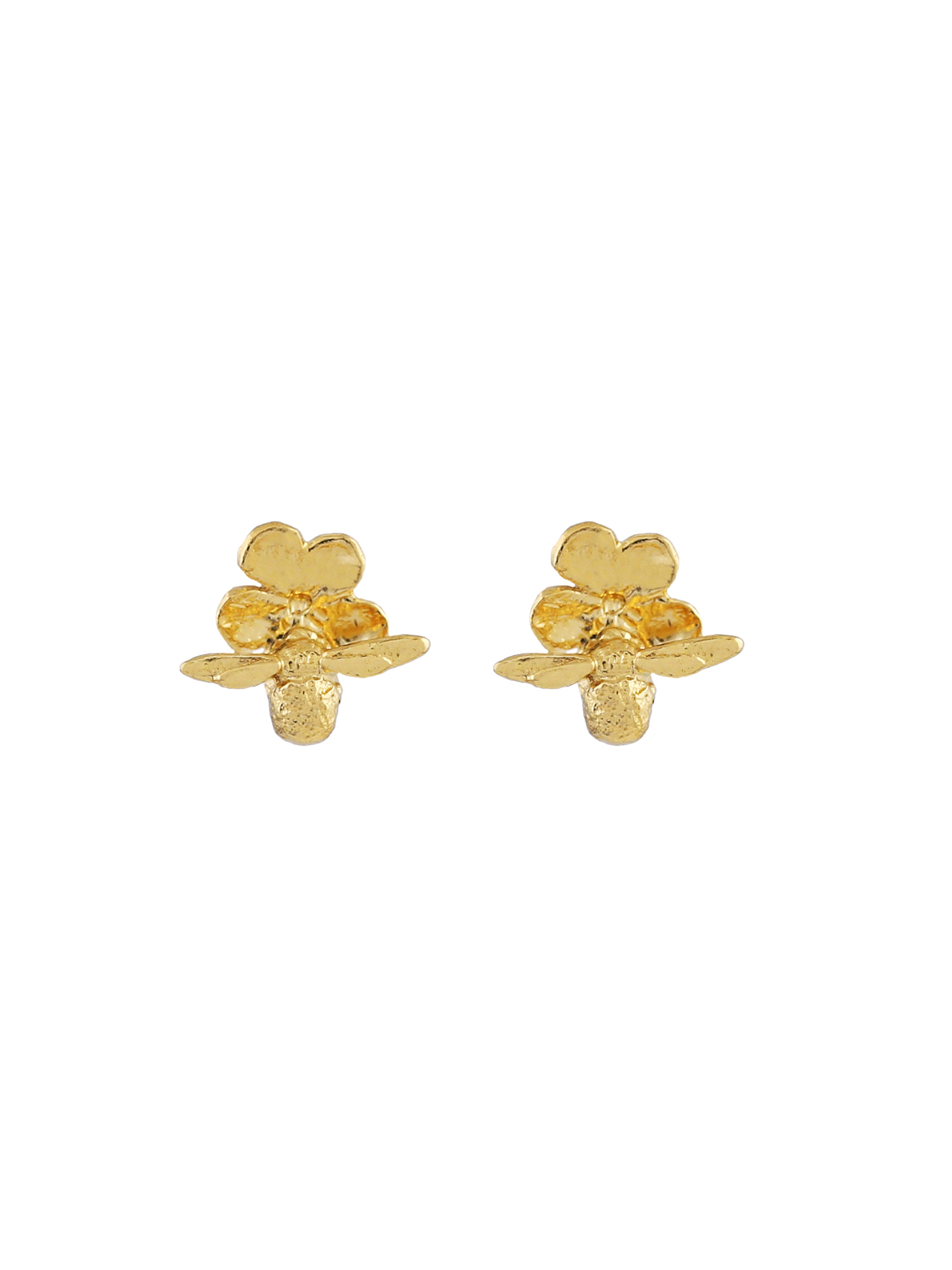 Forget Me Not Stud Earrings with Itsy Bitsy Bee - image 1 | gold plate