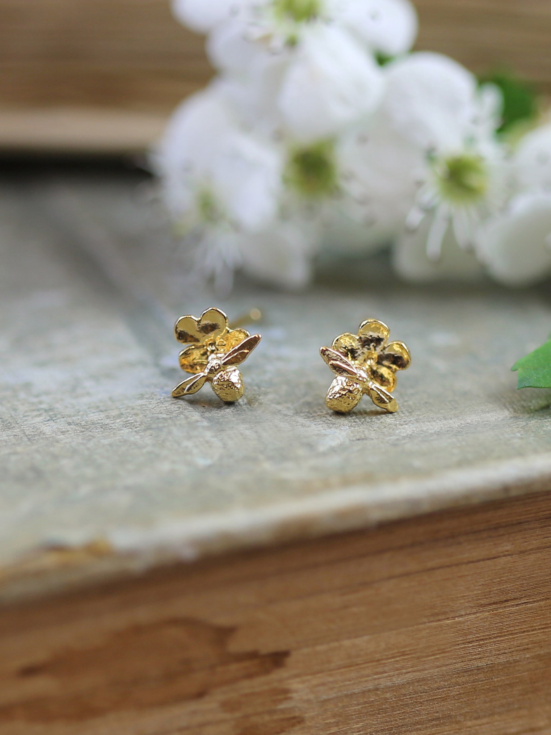 Forget Me Not Stud Earrings with Itsy Bitsy Bee - image 3