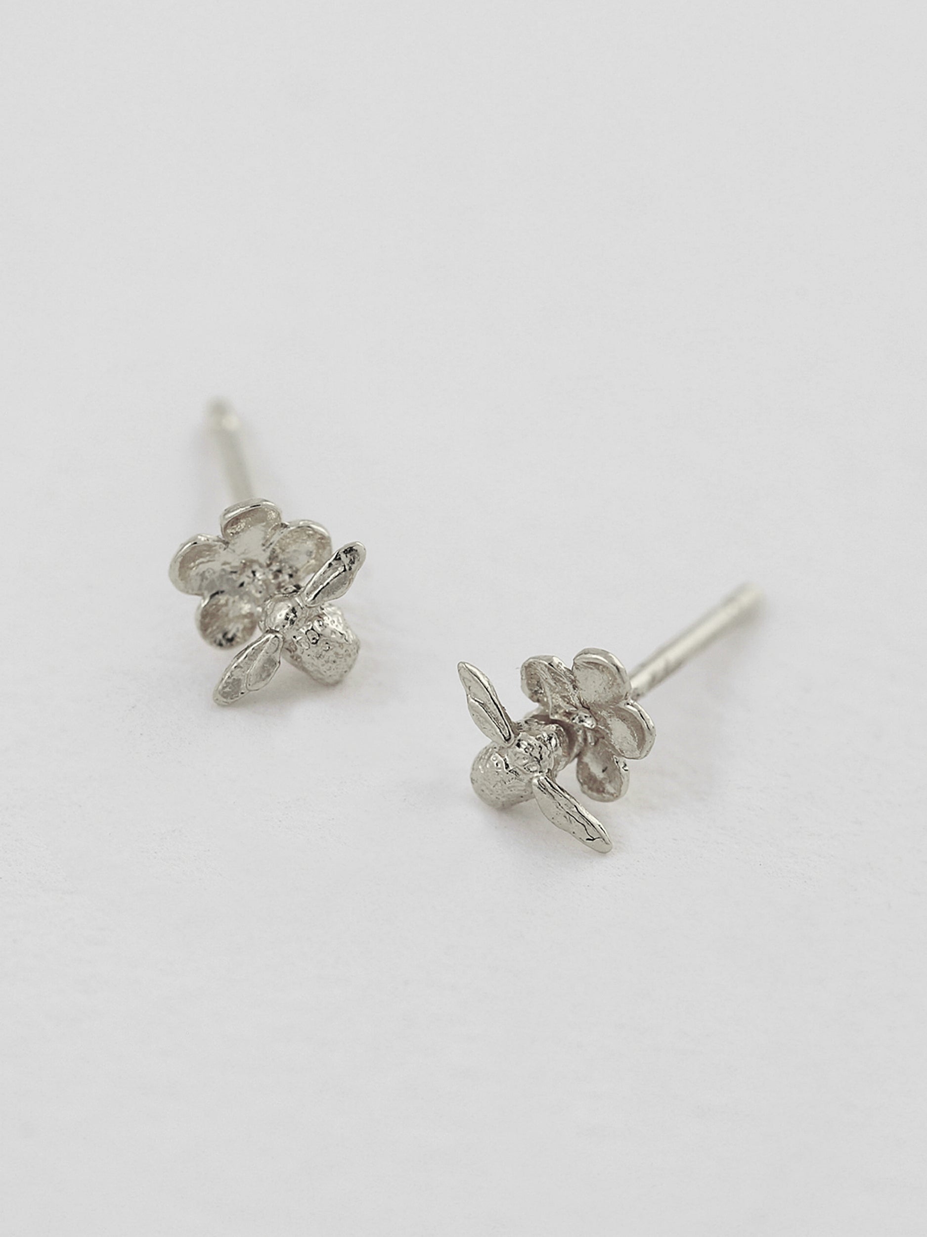 Forget Me Not Stud Earrings with Itsy Bitsy Bee - image 6 | silver