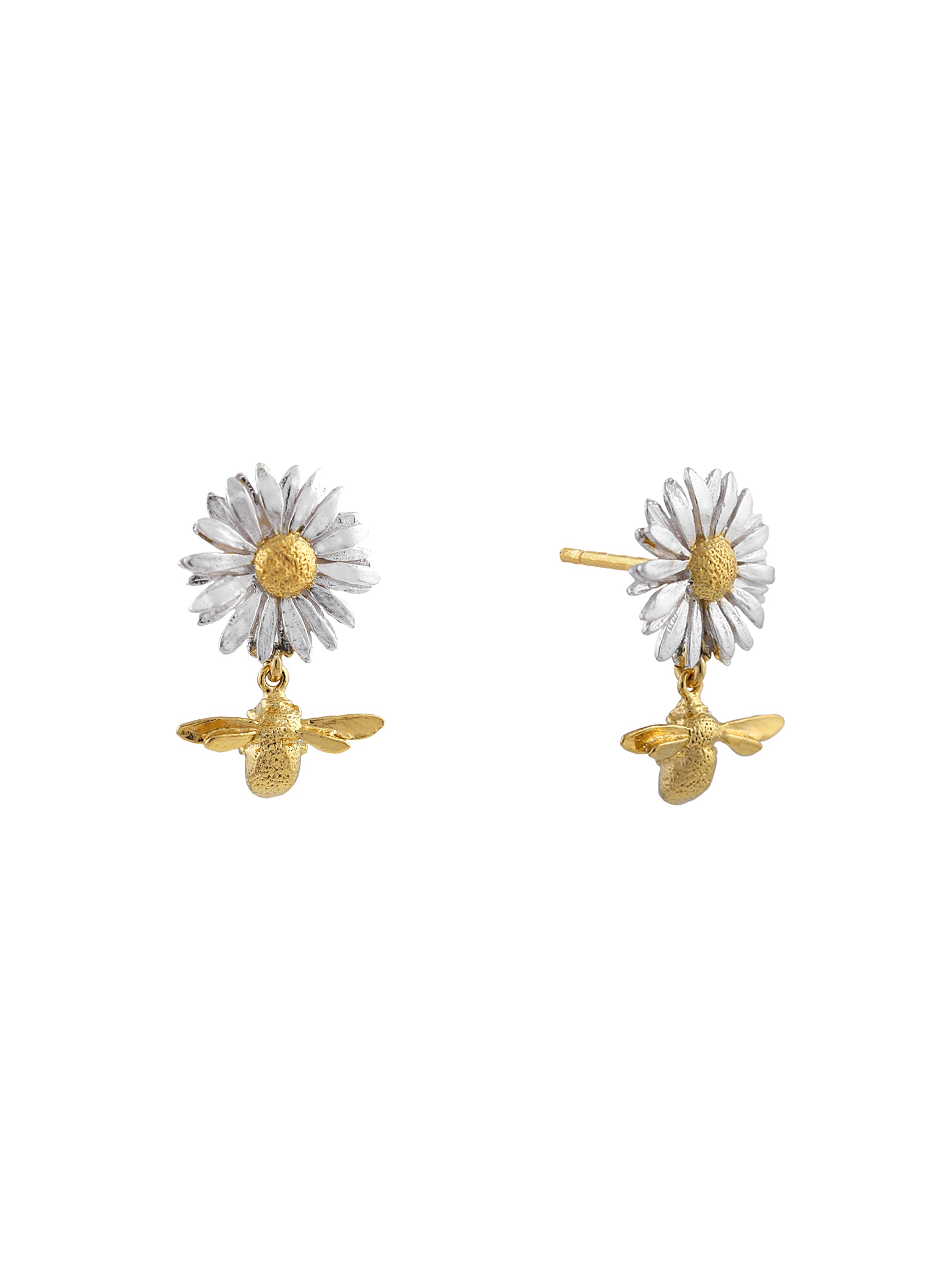 Daisy Stud Earrings with Teeny Tiny Bee Drops - image 1 | silver & gold plate