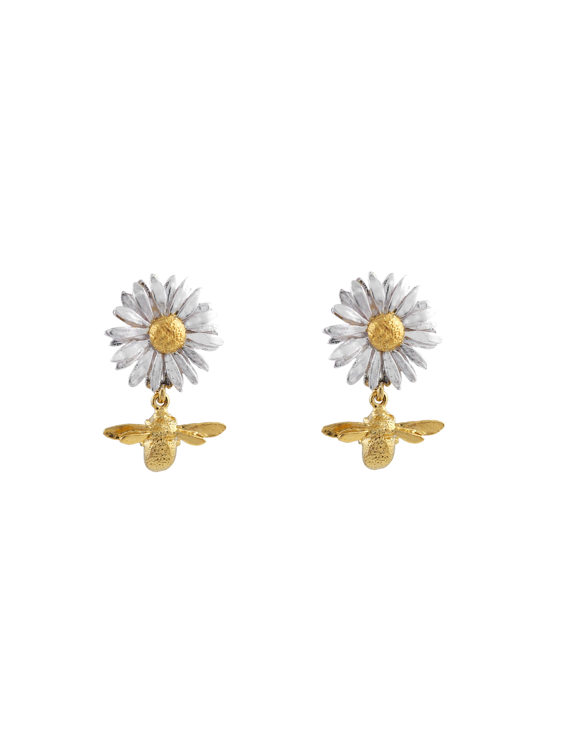 Daisy Stud Earrings with Teeny Tiny Bee Drops - image 3 | silver & gold plate